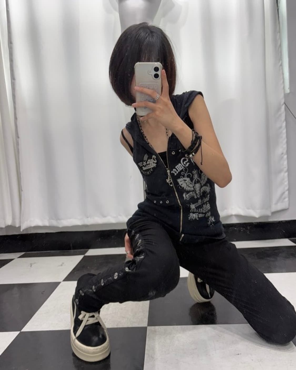 🎸블랙 프린팅 슬리브리스 후디🎸 상품이미지1
