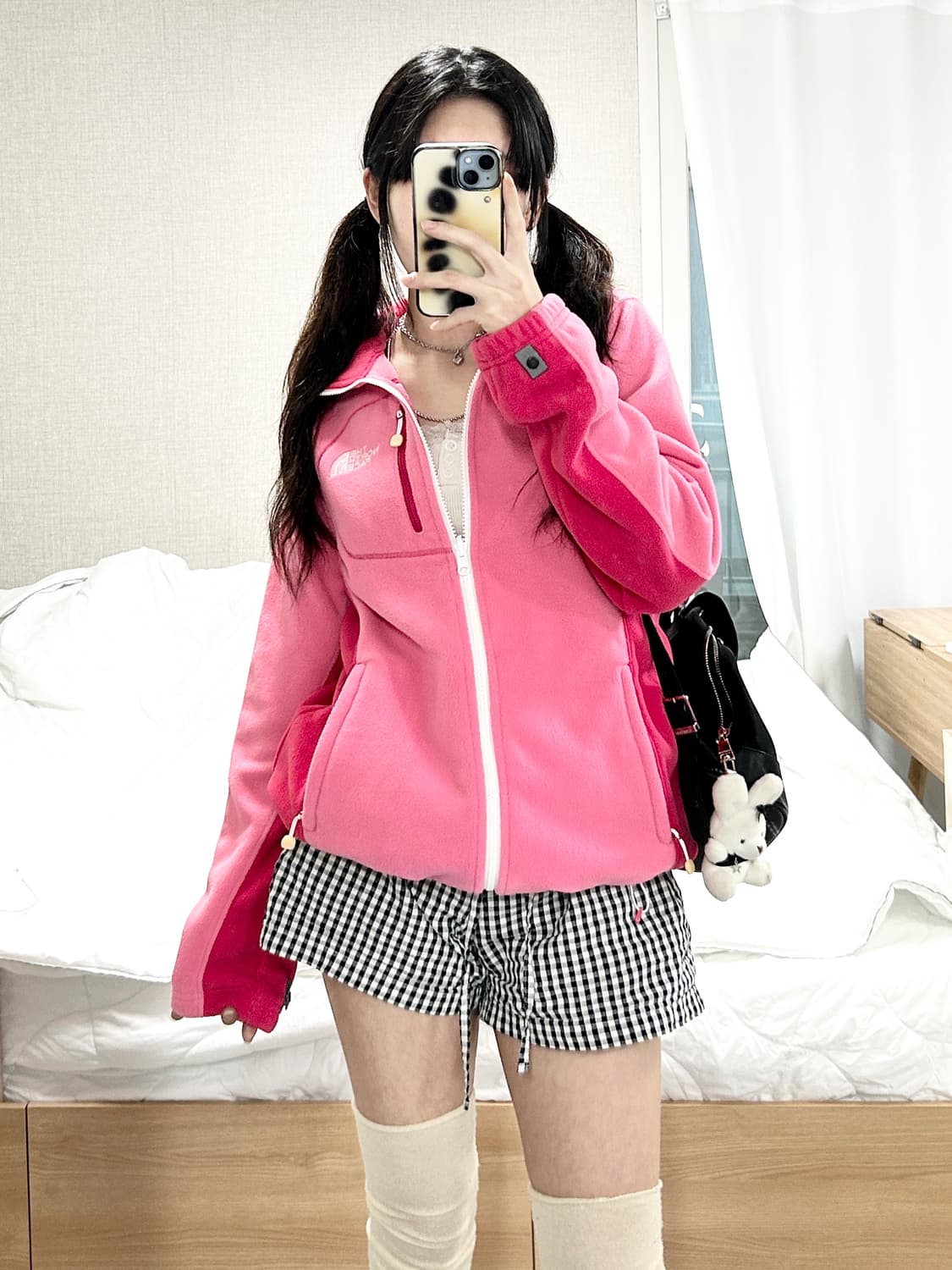 노스페이스 핑크 배색 플리스 집업 상품이미지3