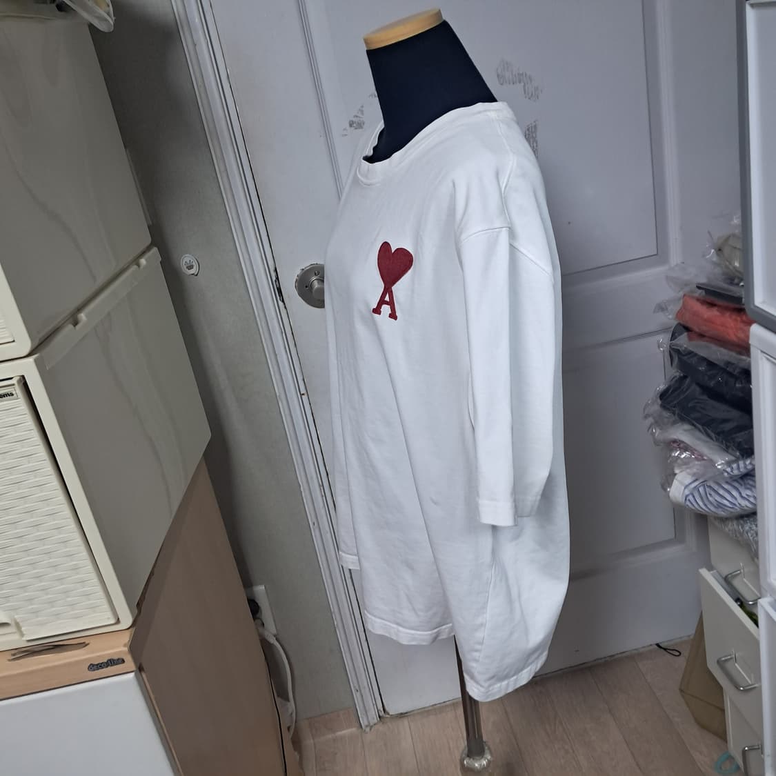 아미 AMI 하트 로고 화이트 반팔티 XL 루즈핏 상품이미지2