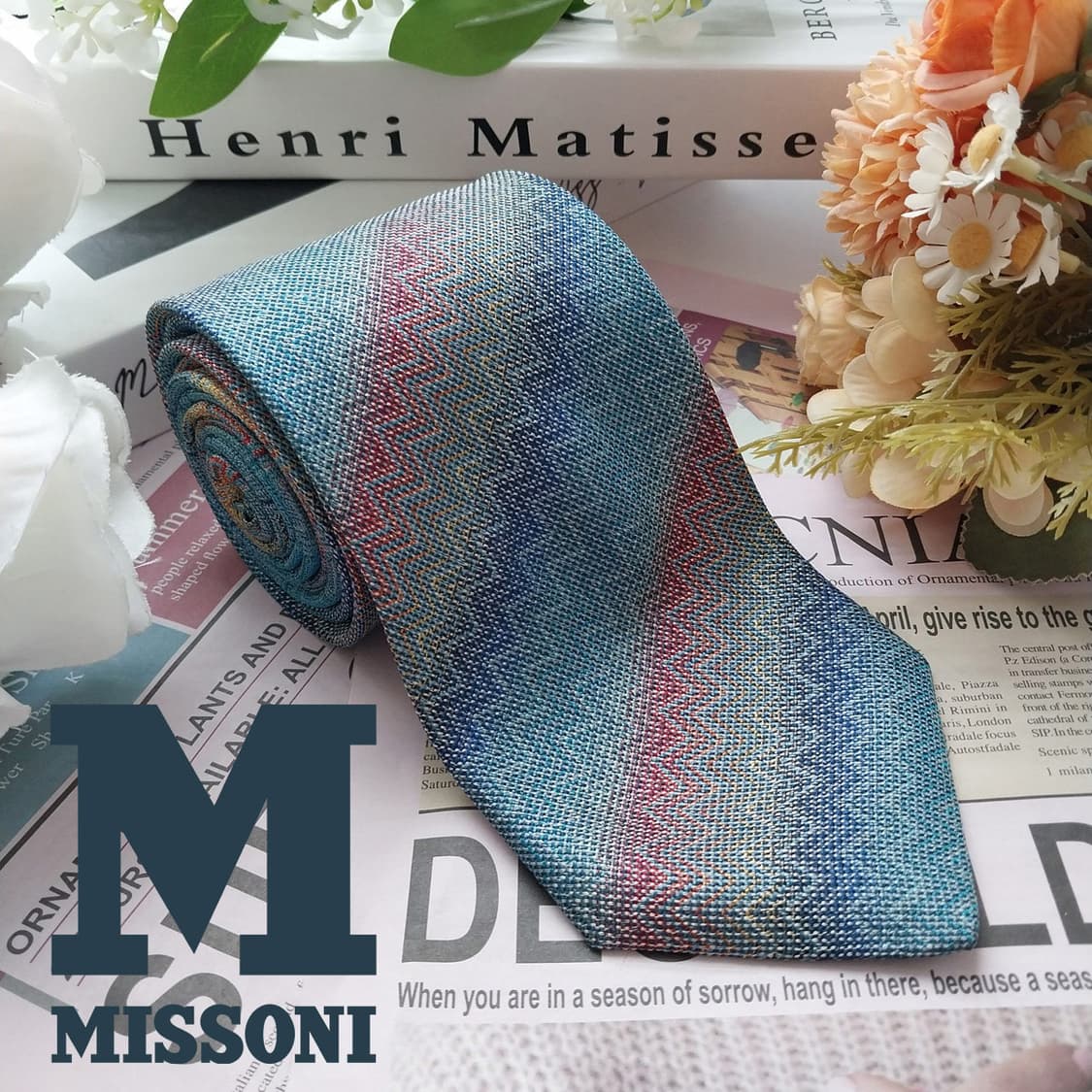 미쏘니 실크 블루 믹스 패턴 넥타이 9.3cm A+~A등급 K2493 상품이미지2