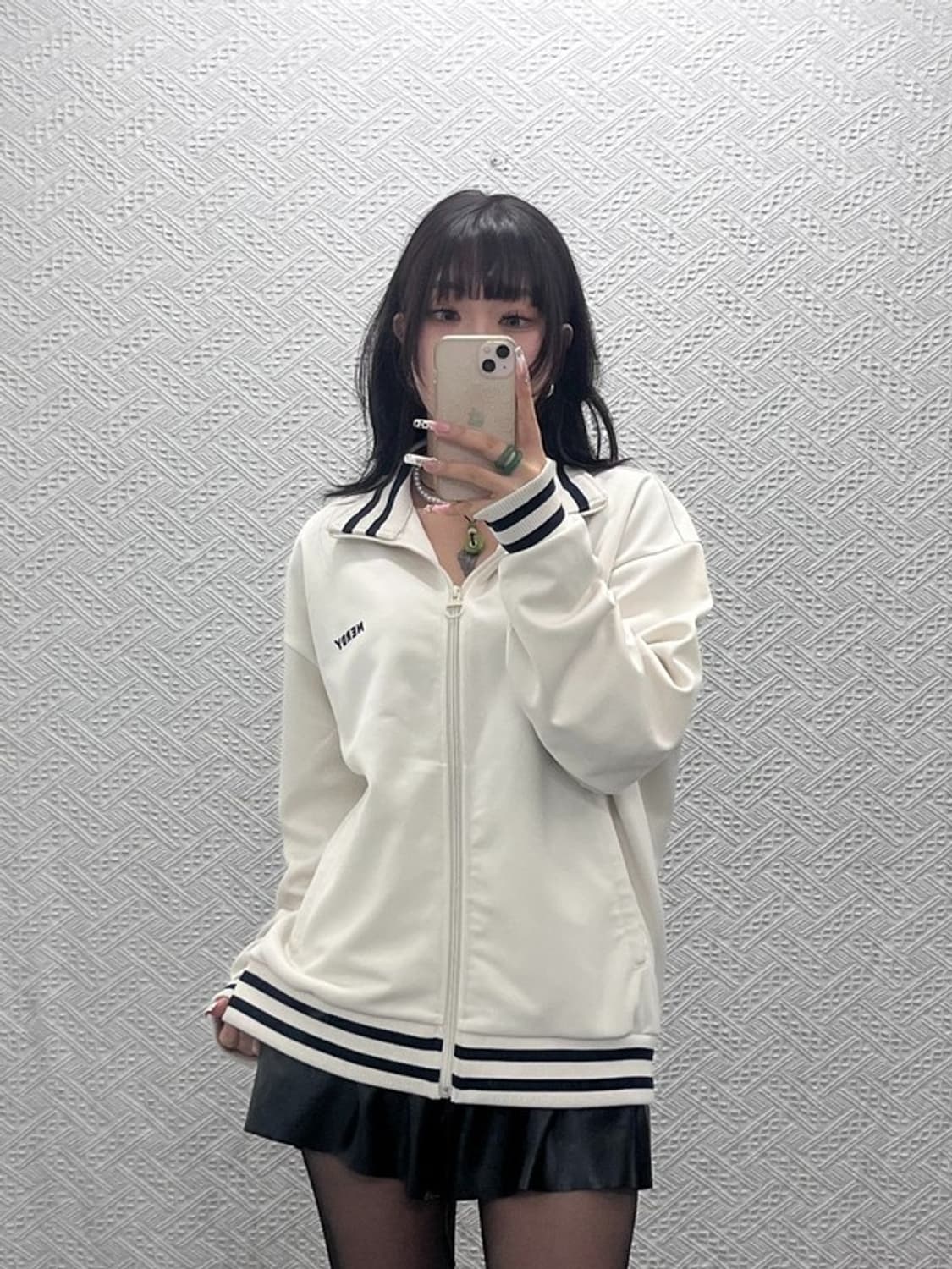 널디 빈티지 레트로 00's 화이트크림 져지 집업 M C11133 상품이미지1
