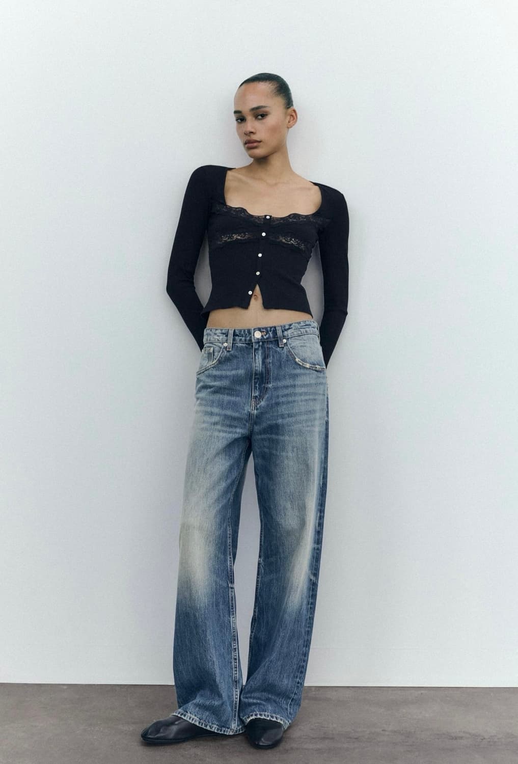 ZARA 자라 레이스 콤비 탑 블랙, 자라 레이스탑, 자라 레이스 티셔츠 상품이미지3