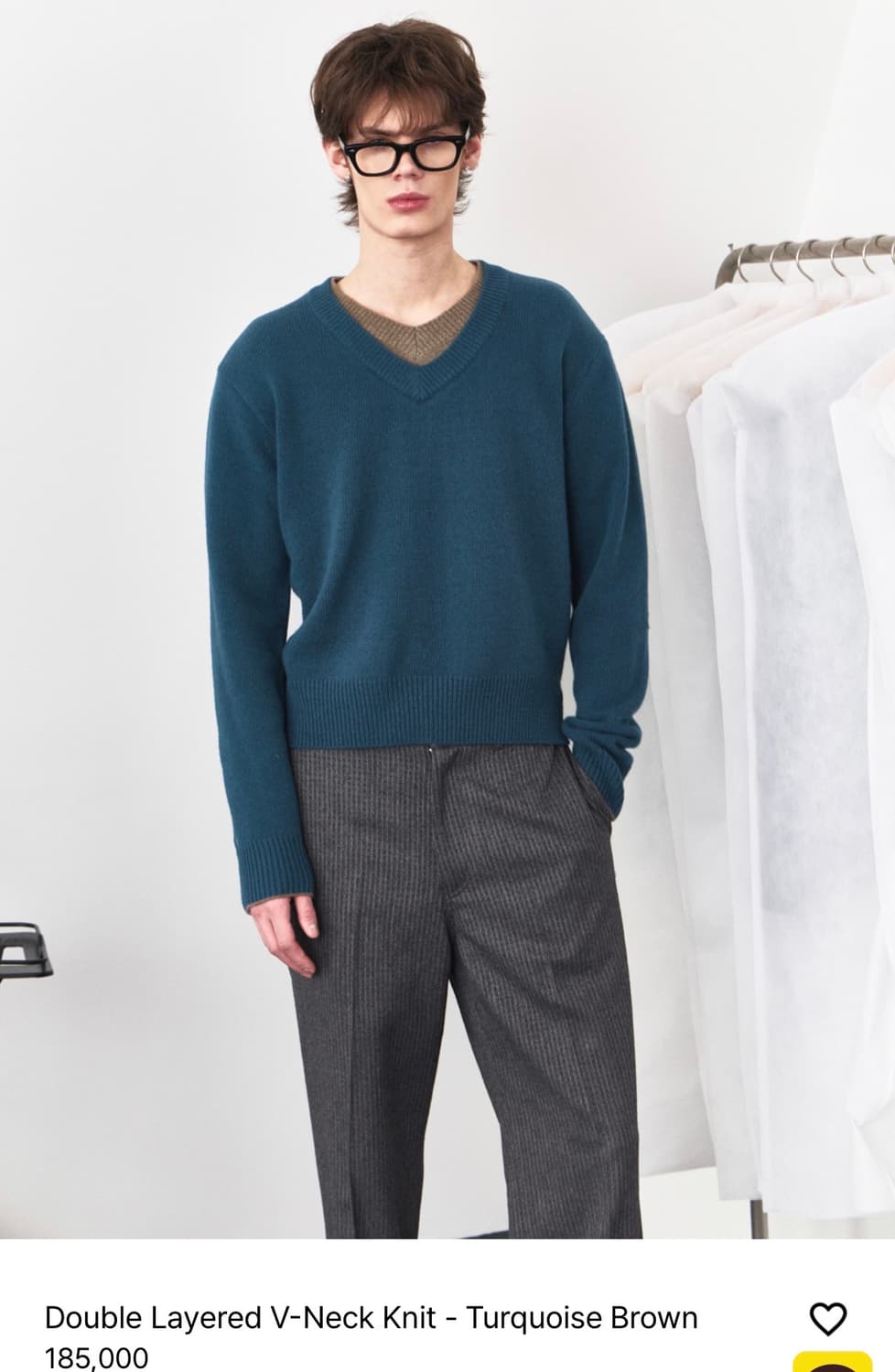 1) 웨이비니스 더블 레이어드 브이넥 니트 터콰이즈 브라운 상품이미지1