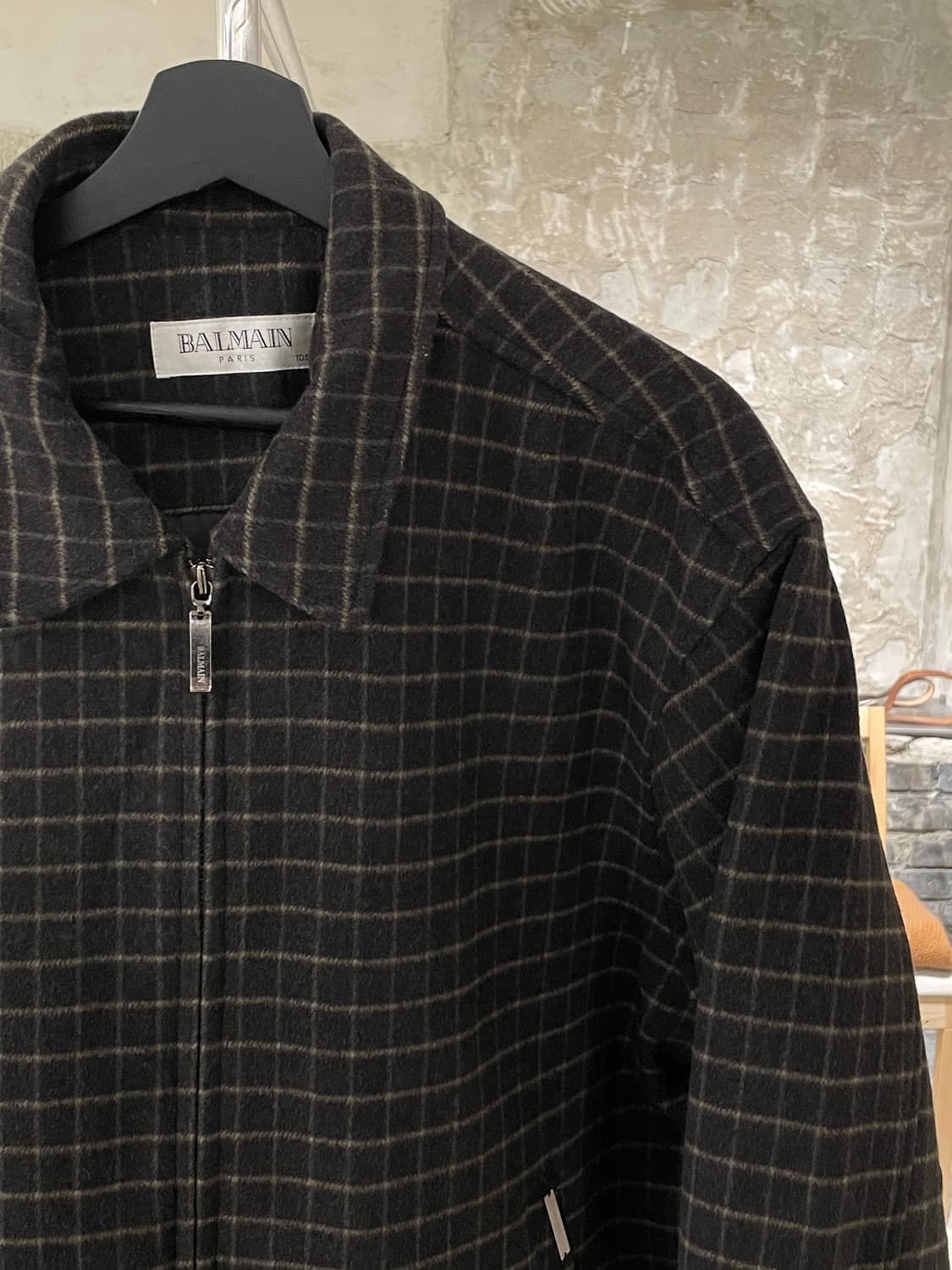 발망 다크 브라운 체크 울 집업 자켓 상품이미지3