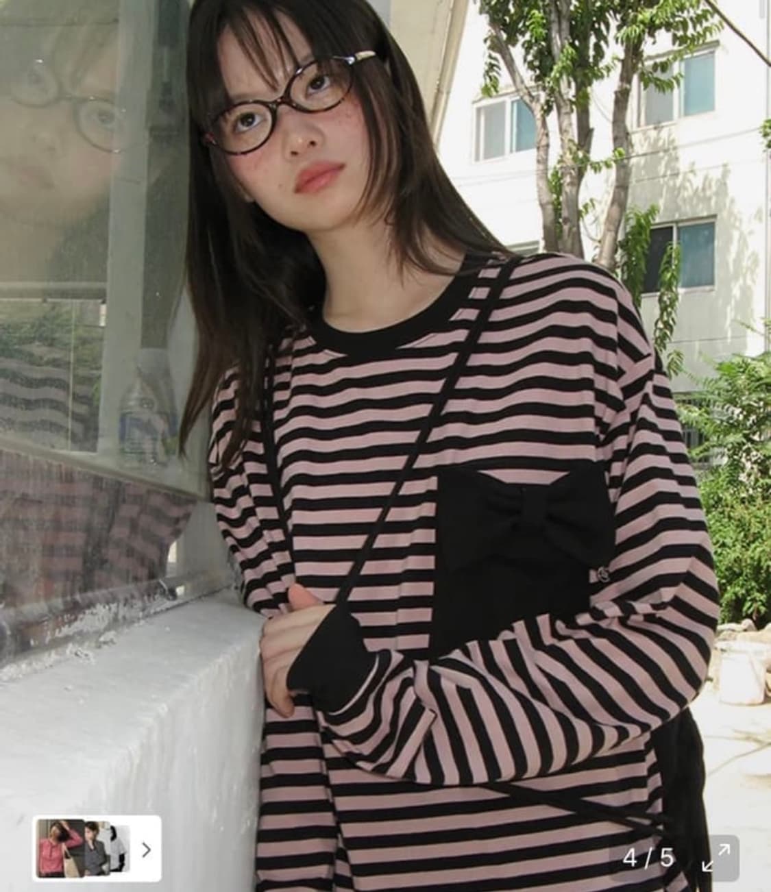 론론 리본 스트라이프 롱슬리브 핑크 상품이미지1