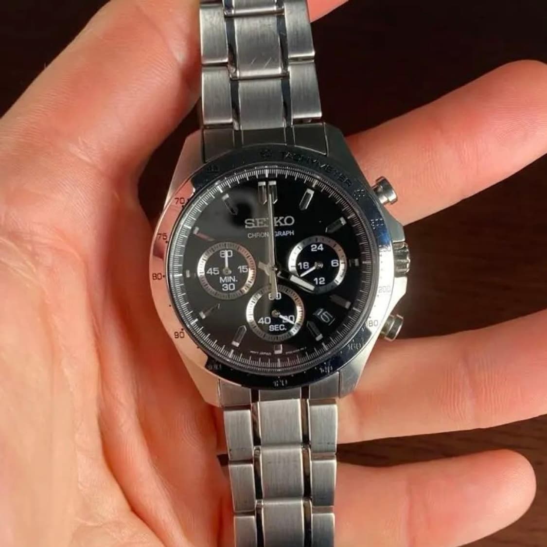 세이코 크로노그래프 블랙 다이얼 남성 메탈 시계 상품이미지1
