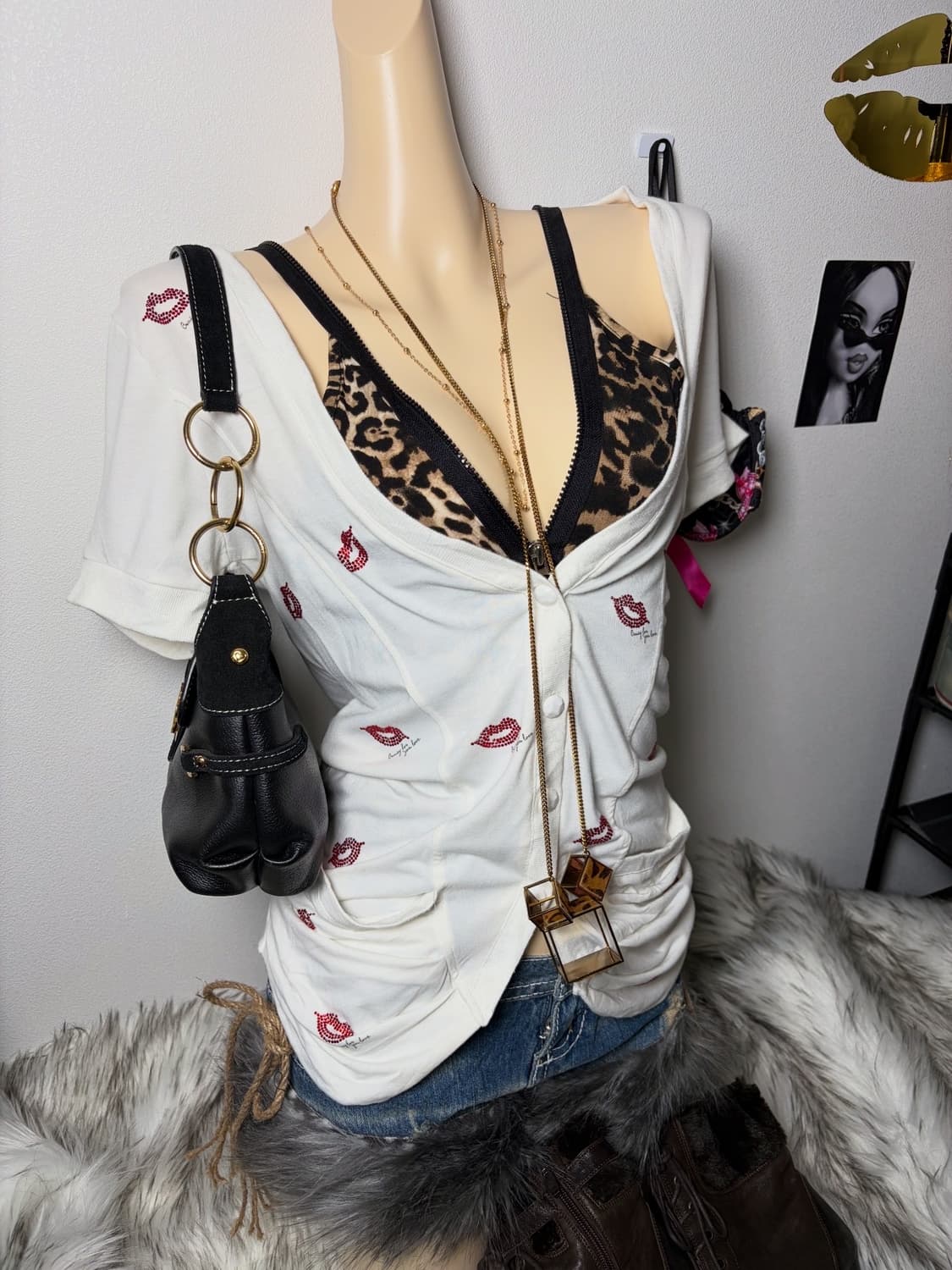 갸루 입술 가디건 호피 나시 세트 상품이미지1