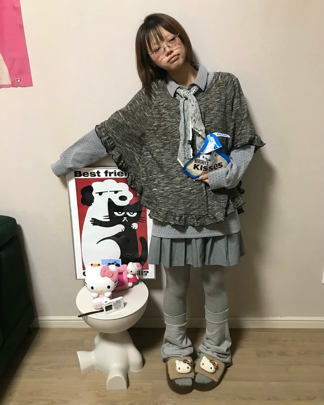 𖤐 그레이 도트 너드 모리 Set  𖤐 상품이미지4