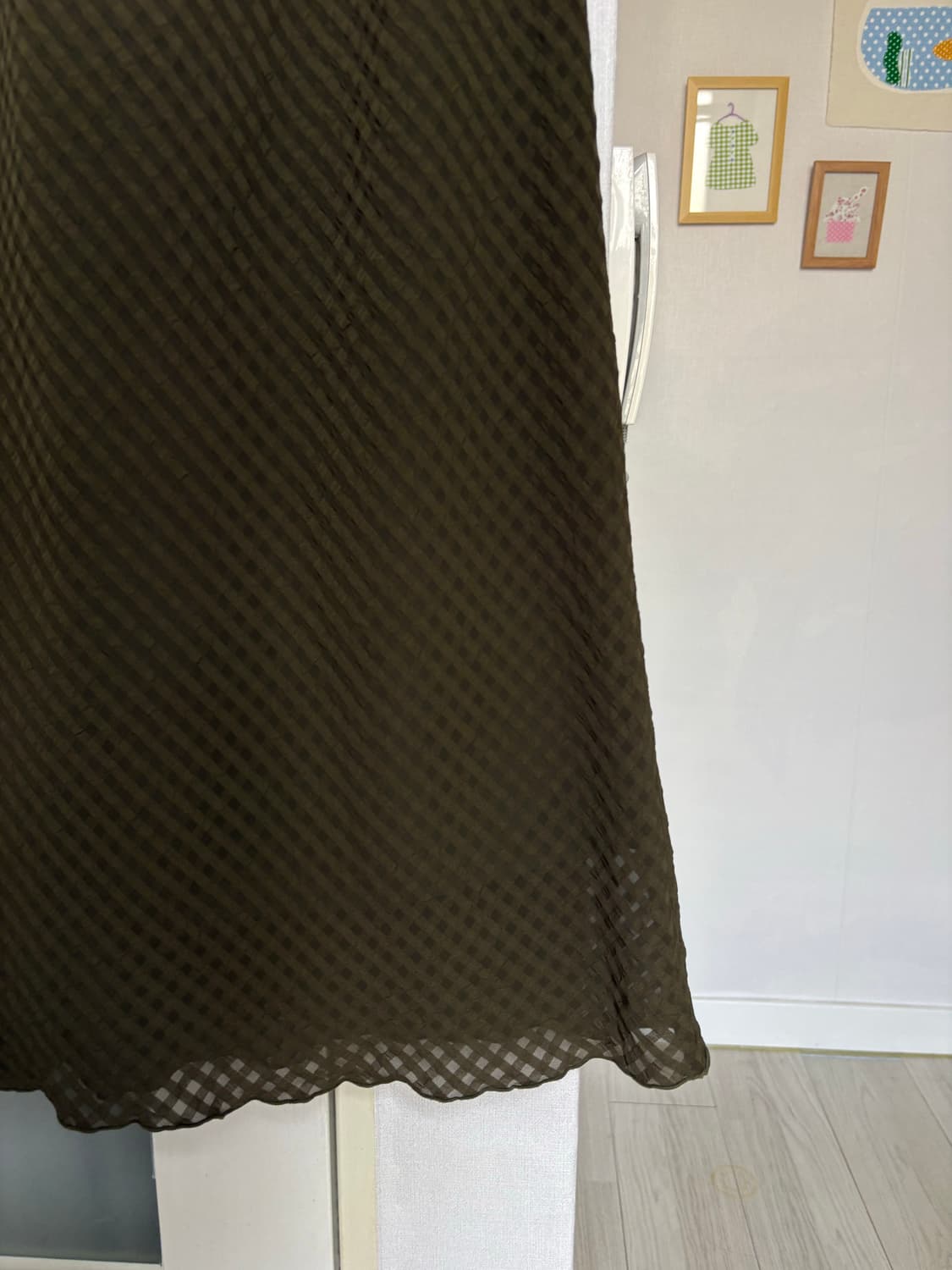 카키 잔체크 롱 스커트 상품이미지2