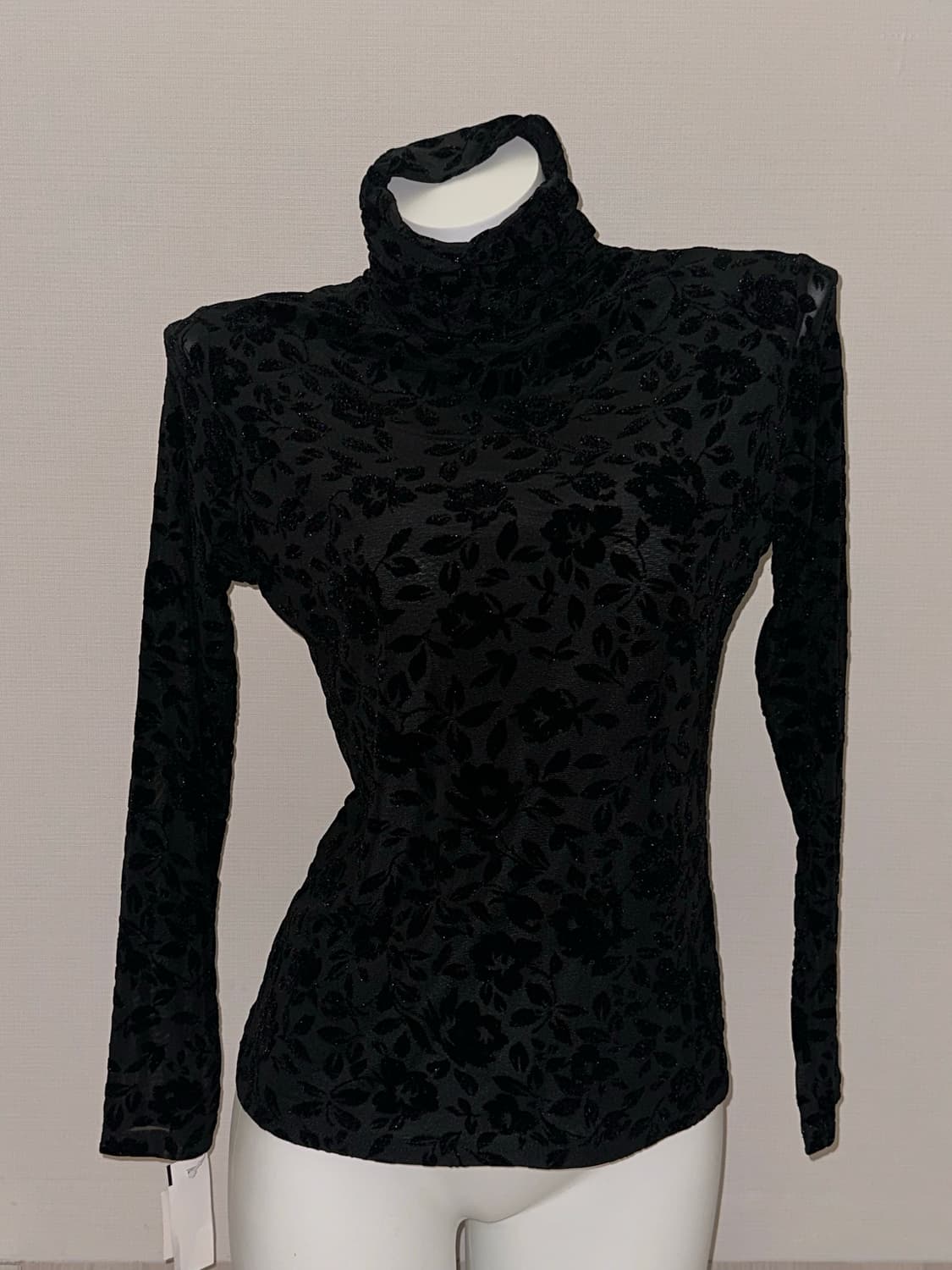 빈티지 블랙 플로럴 벨벳 번아웃 시스루 목폴라 상품이미지6