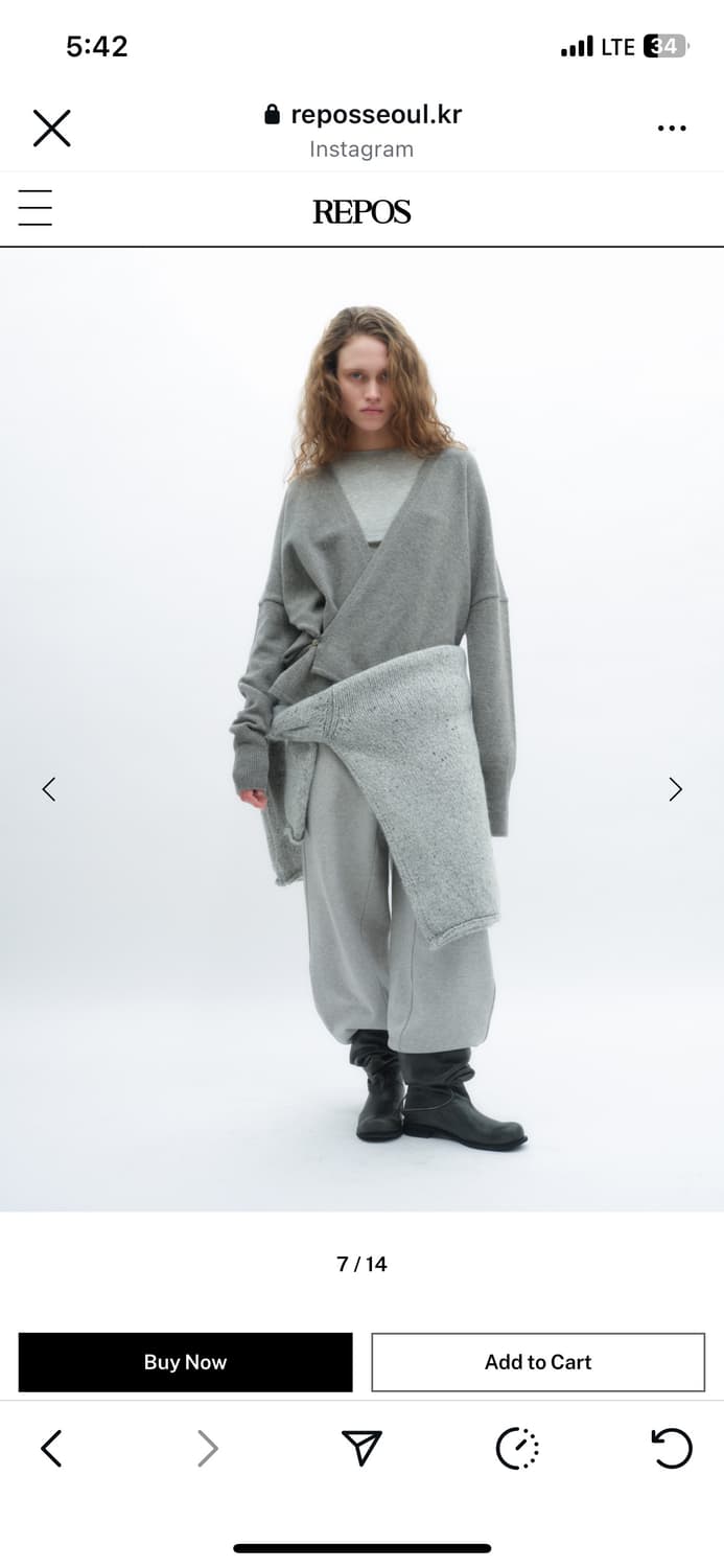 Repos 리포스 SHAWL BOXY CARDIGAN (GREY) 상품이미지4