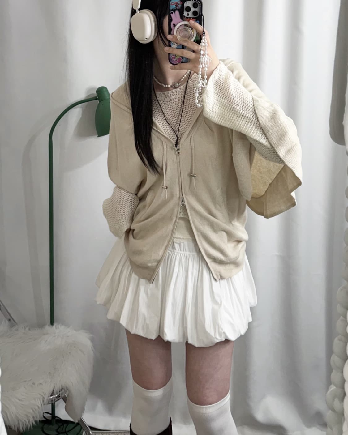 화이트 & 베이지 케이프 니트 숏 세트 🪽 상품이미지2