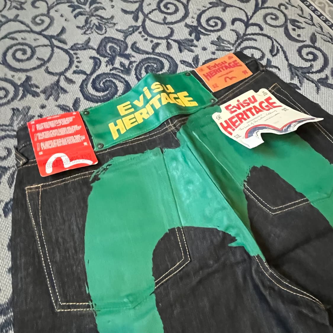 34 에비수 헤리티지 다이콕 빅 그린 로고 데님 반바지/W2383 상품이미지2