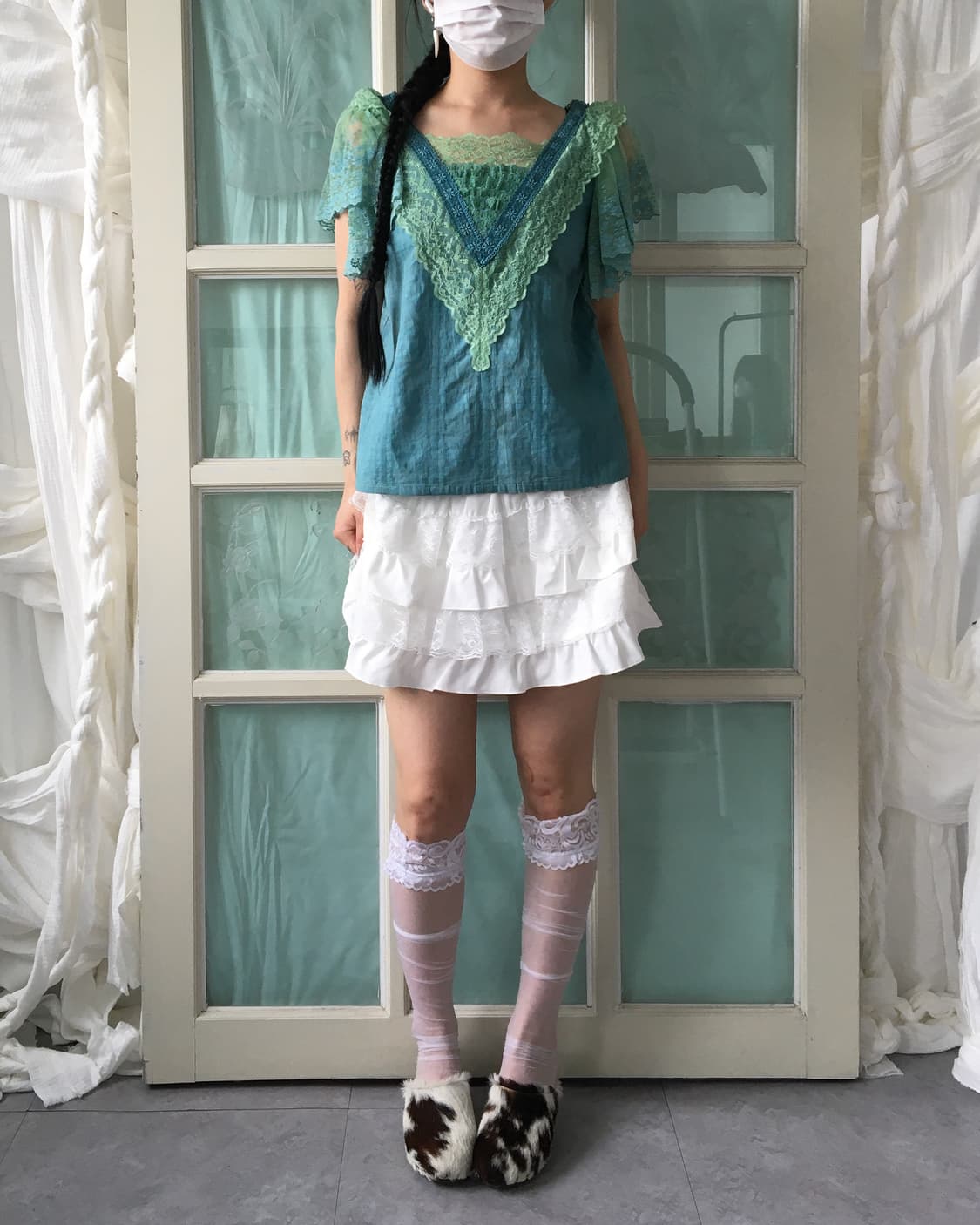 Lace trimming frill puff top 상품이미지5