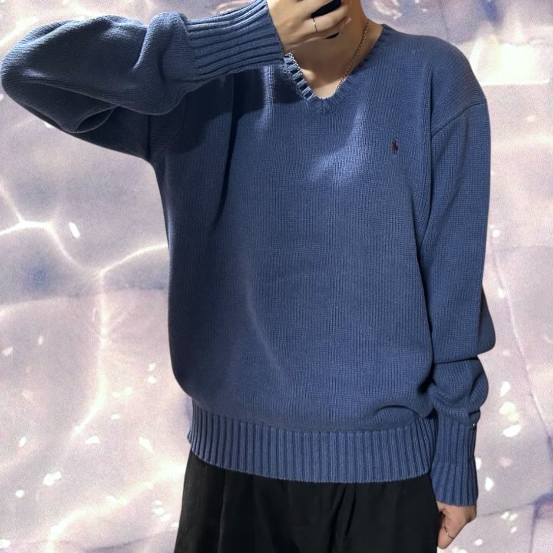 폴로 랄프로렌 오버핏 브이넥 코튼 니트 네이비 블루 100 L  상품이미지2