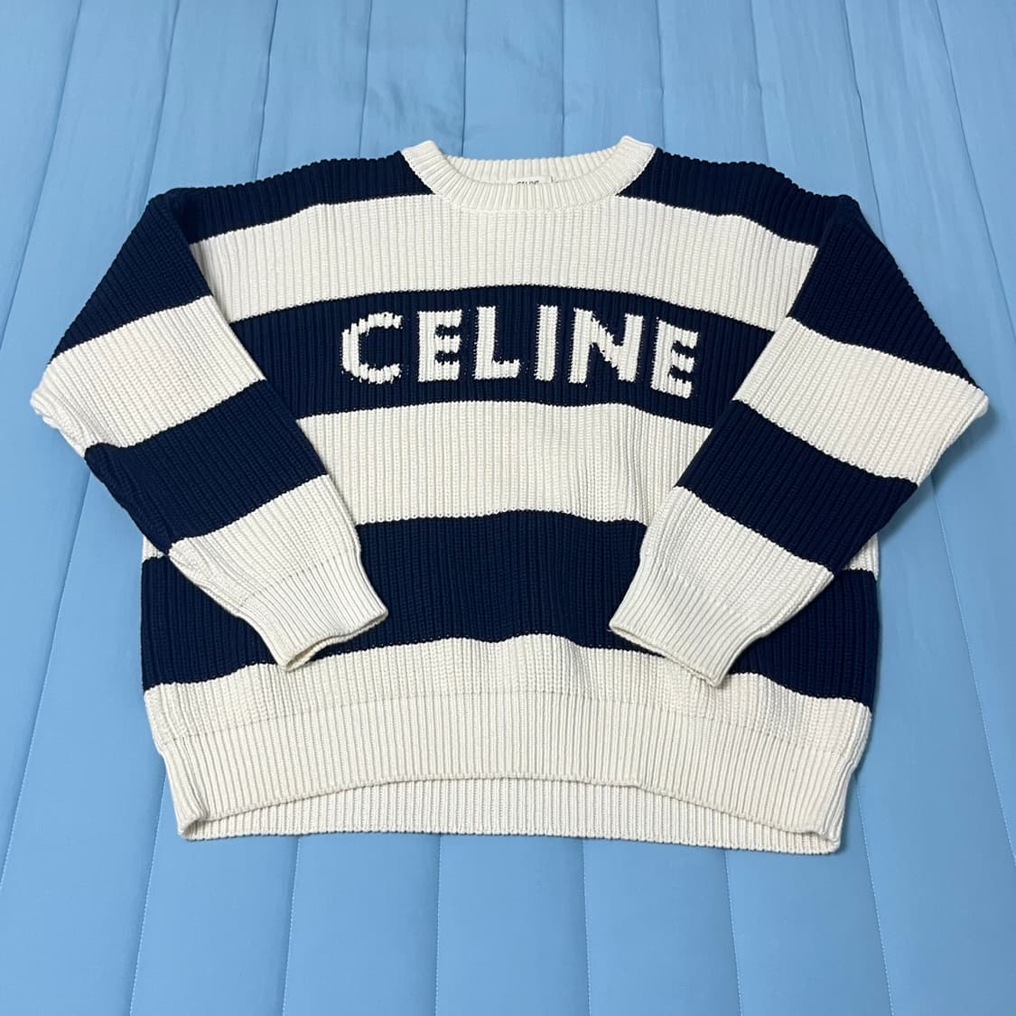 셀린느 스트라이프 리브드 울 로고니트 상품이미지1