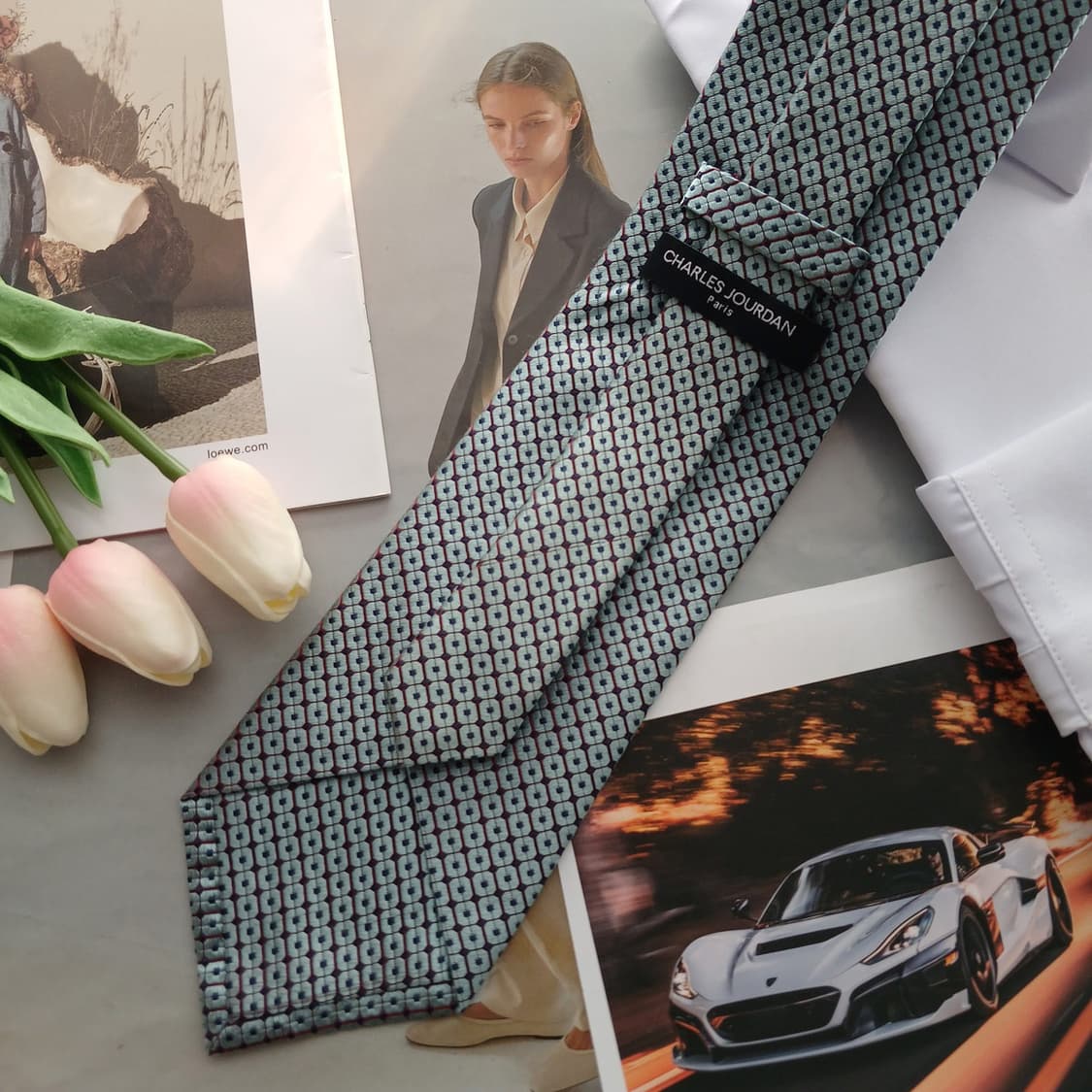 샤를주르당 실크 민트 기하 패턴 넥타이 9.4cm A+등급 A18683
 상품이미지4