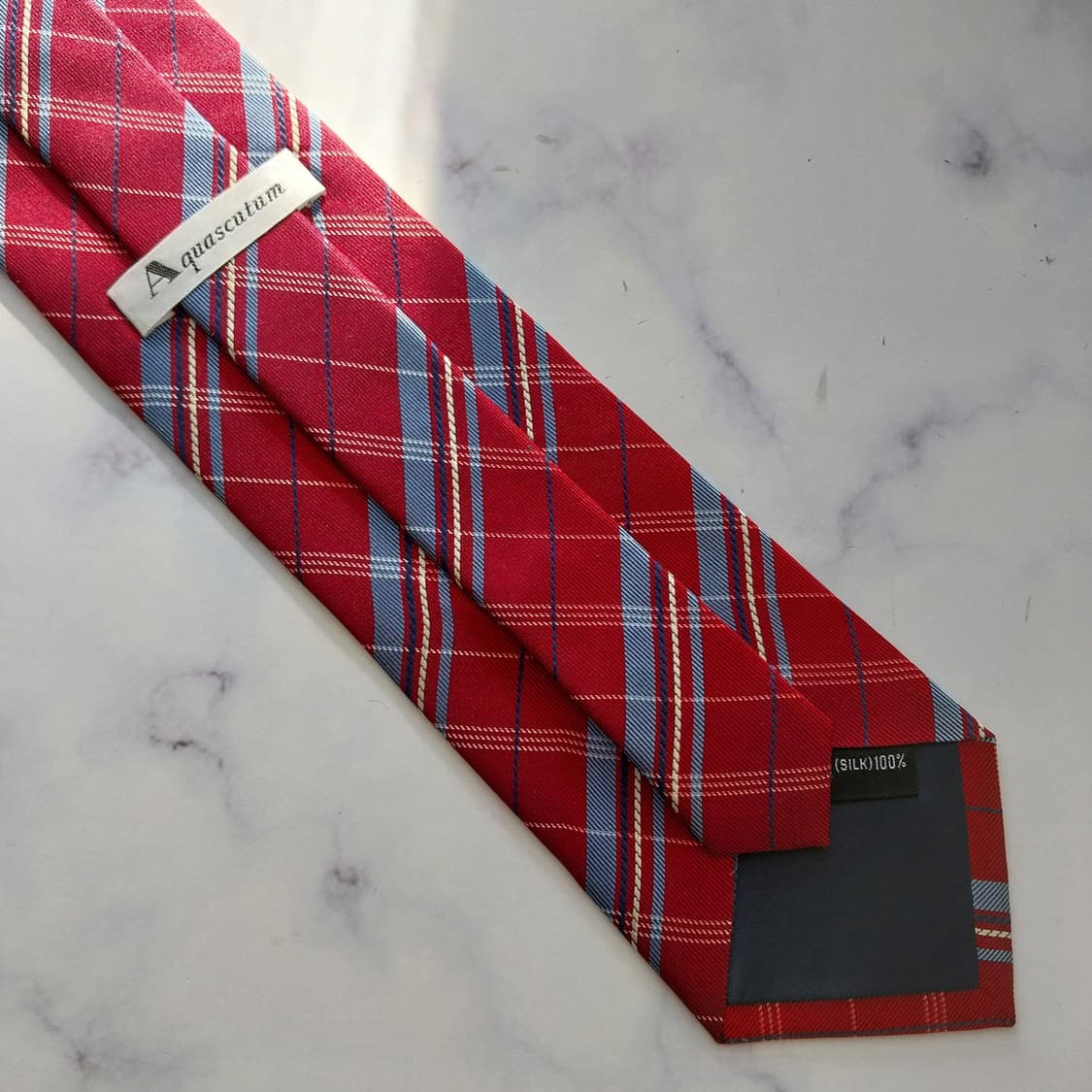 아쿠아스큐텀 실크 레드 체크 패턴 넥타이 9.4cm A+등급 K1958 상품이미지8