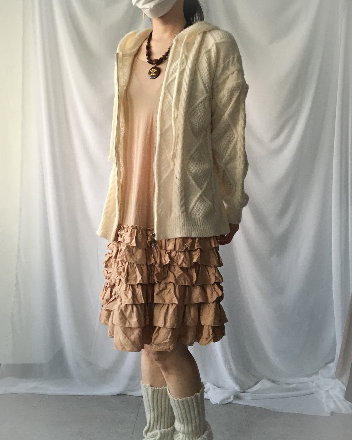 Cable pattern knit hood zip up 상품이미지7