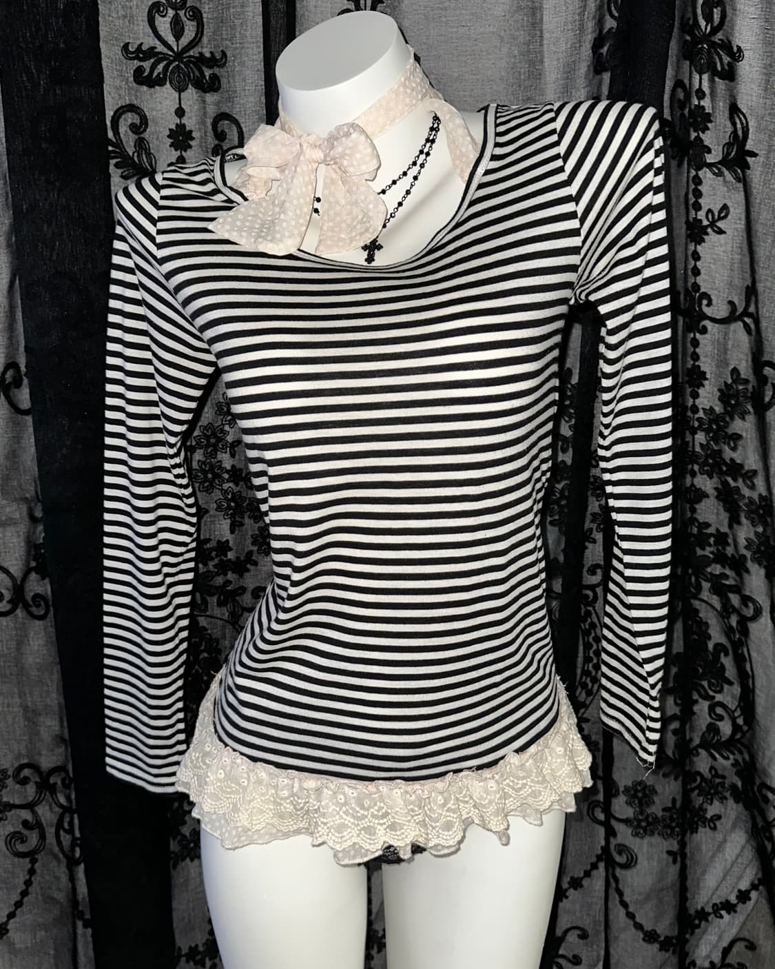 lace striped halterneck long-sleeve 상품이미지2