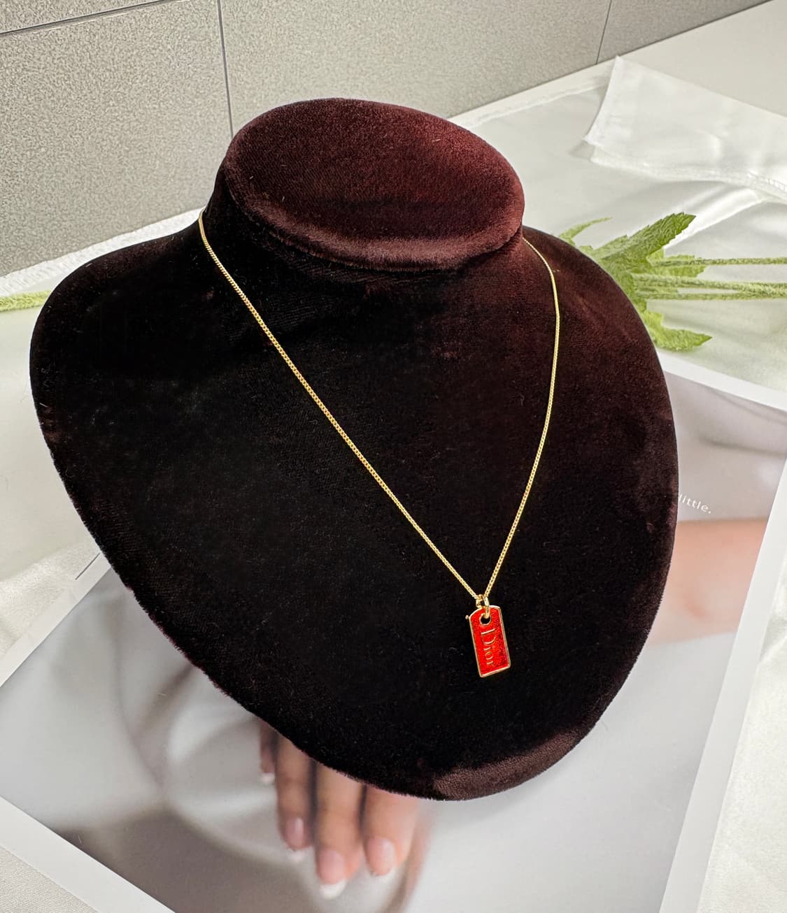 디올 레드 플레이트 바 목걸이 상품이미지3