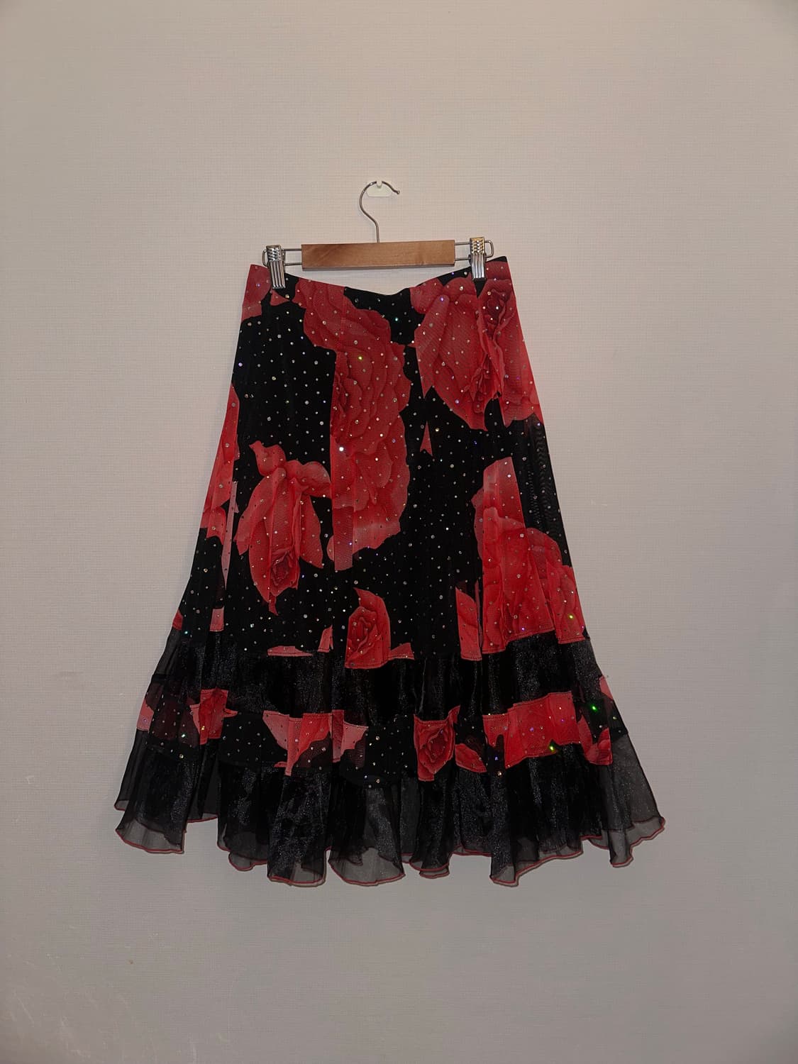 빈티지 로즈 글리터 프릴 미디스커트 상품이미지2