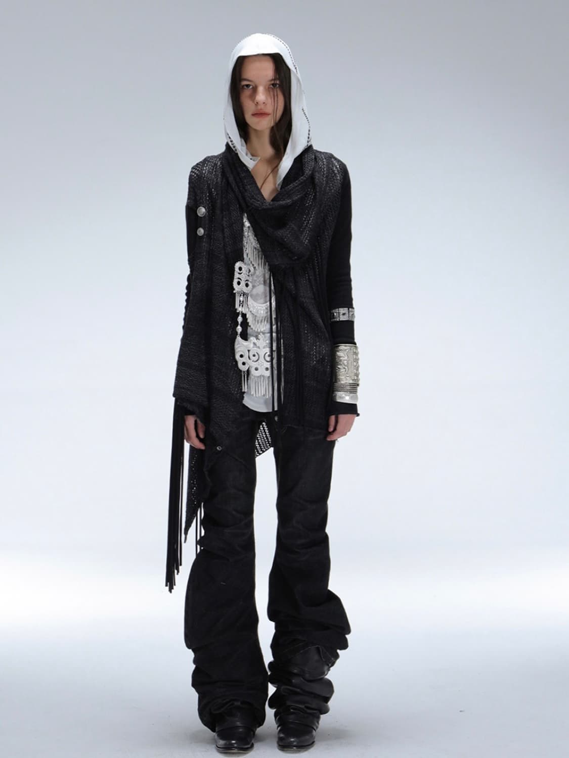 Asymmetric Tassel Wool Hobo Cardigan 상품이미지4