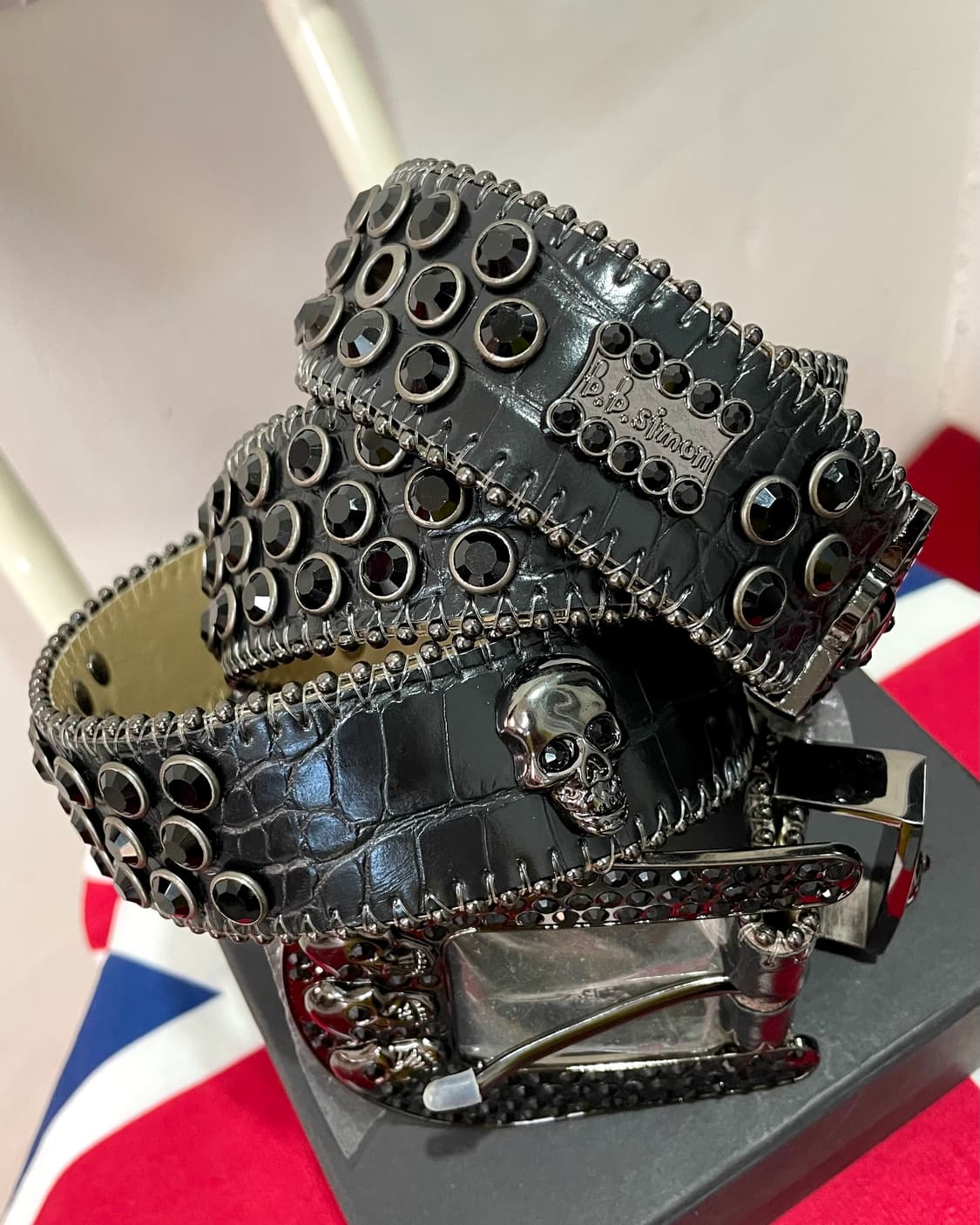 Black Gemstone Skeleton Leather Belt 상품이미지4