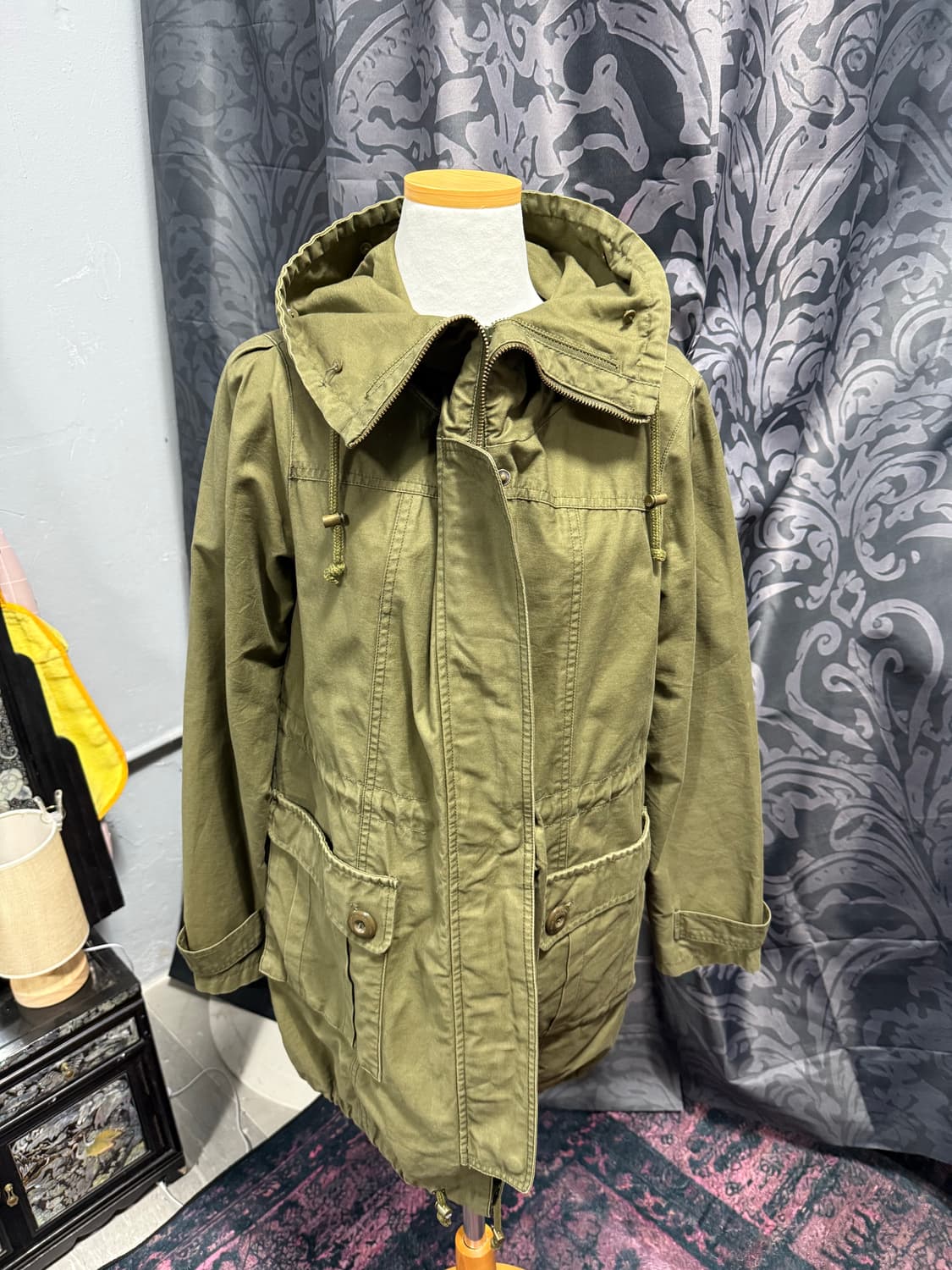 투지퍼 하이넥 카키 야상 상품이미지3