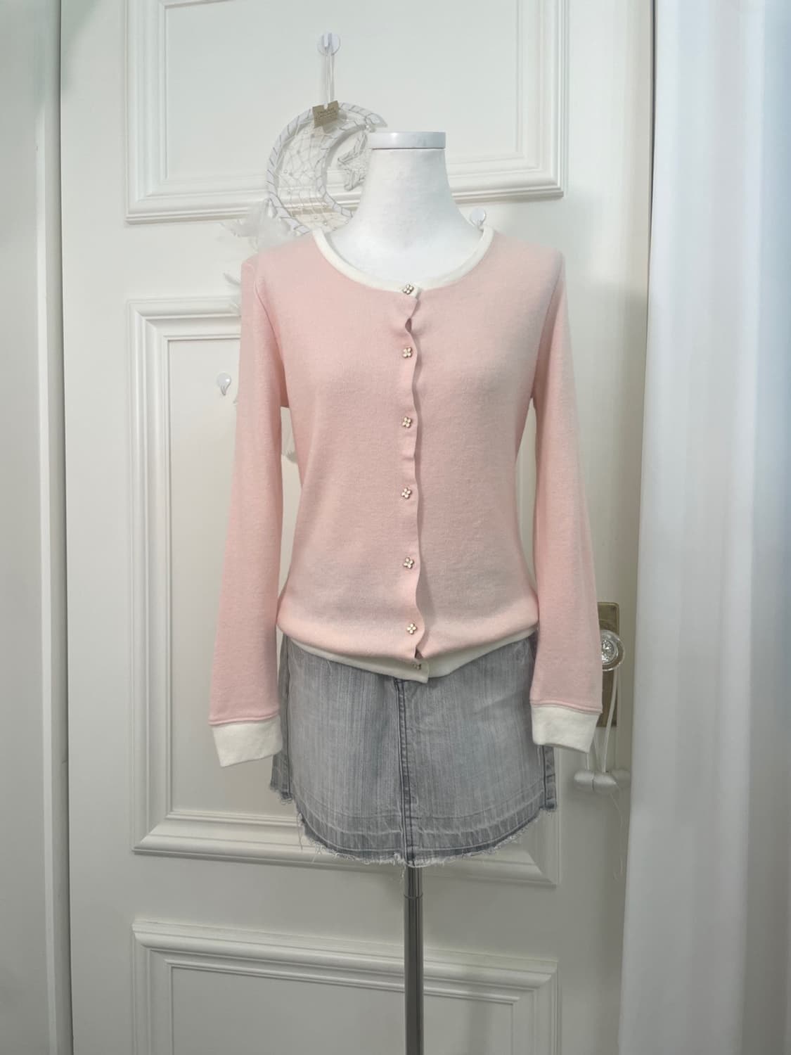 pink ivory line flower button spring car 상품이미지2