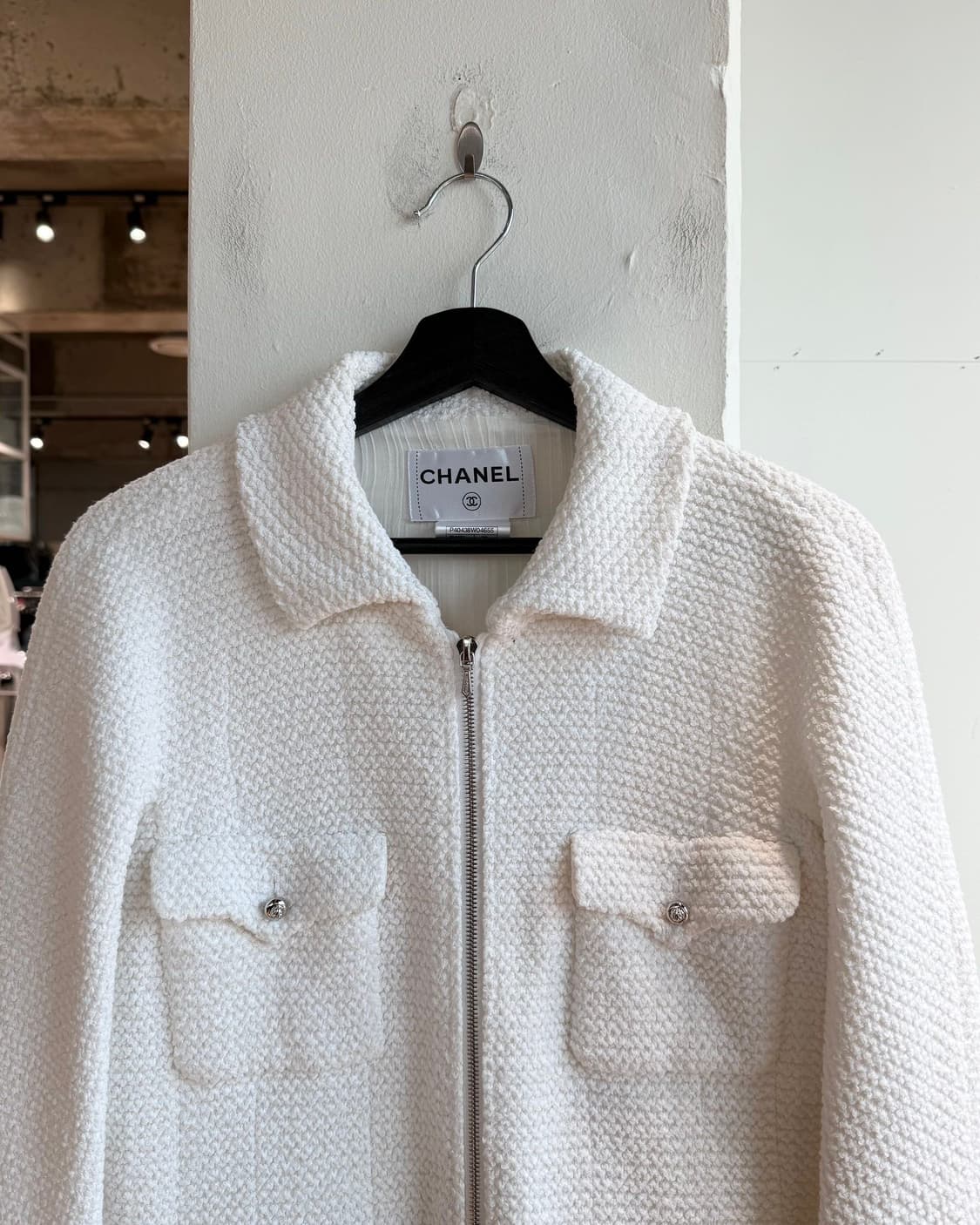 샤넬 화이트 트위드 블루종 자켓  상품이미지3