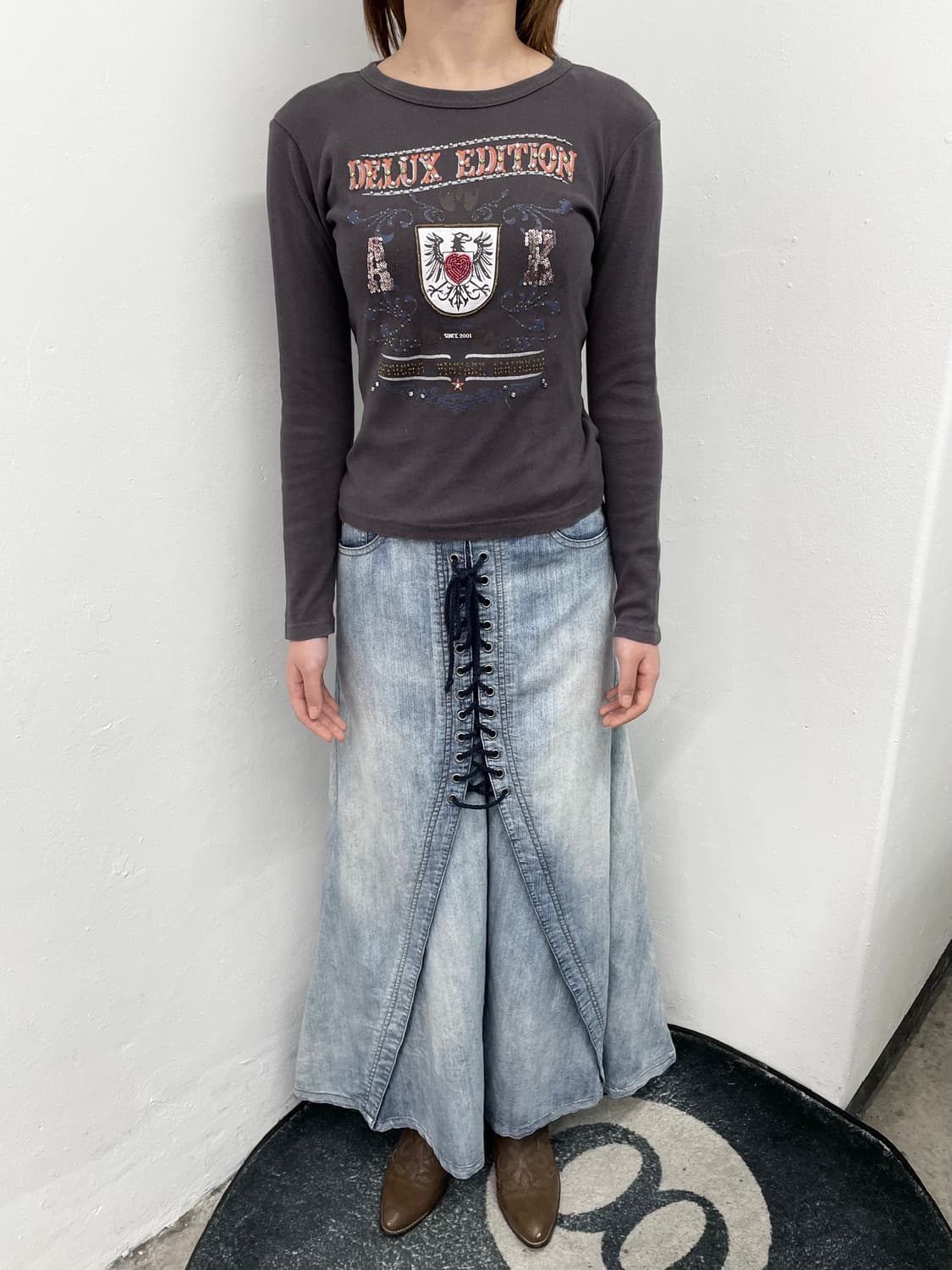 그런지 데님 레이스업 스커트 상품이미지4