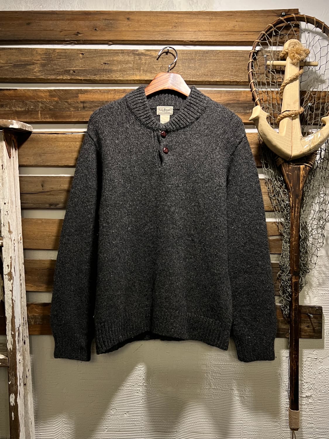 [L]엘엘빈 USA 헨리넥 차콜그레이 램스울 니트 상품이미지1