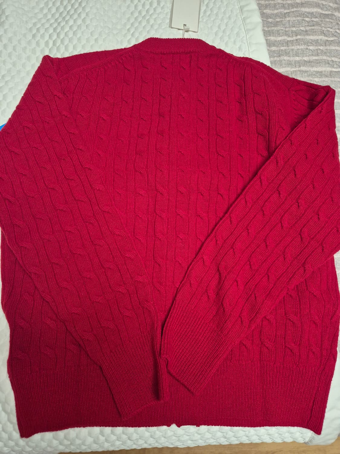 (새상품 m) 유니온블루 케이블 울 크롭가디건 레드 상품이미지3