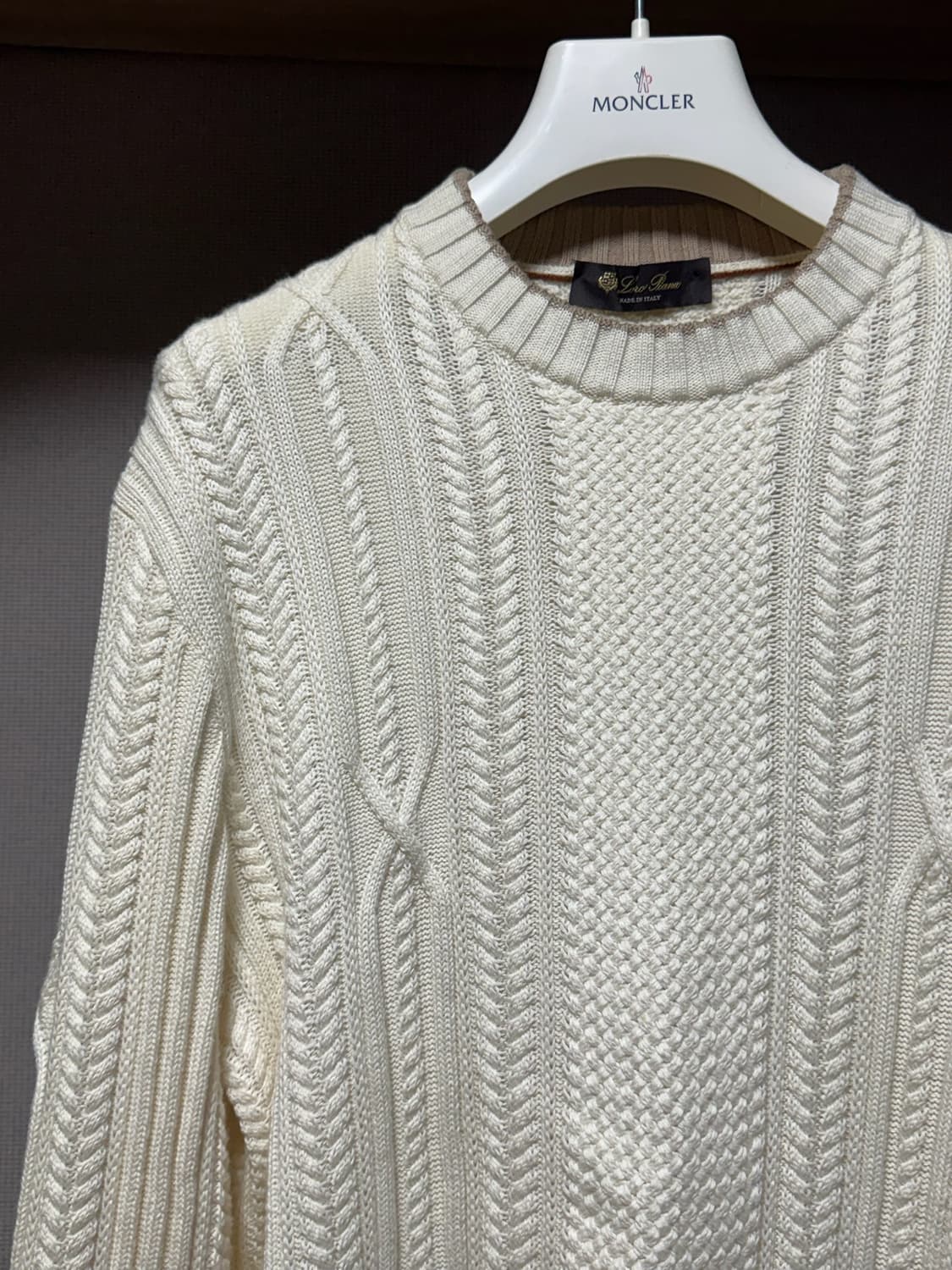 로로피아나 코튼 캐시미어 케이블 니트 화이트 48 상품이미지2