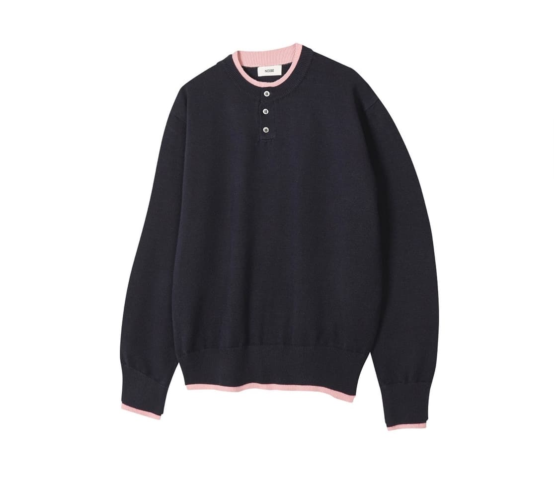 노이즈 / 레이어드 크롭 헨리넥 니트 (네이비) / M 상품이미지2