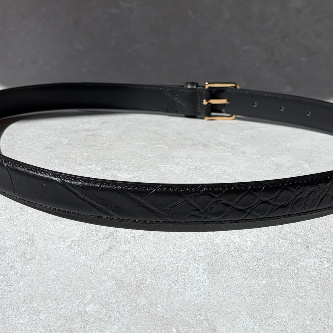 Oribell 크로커다일 페이던트 소가죽 골드버클 미니멀 버클 벨트 상품이미지8