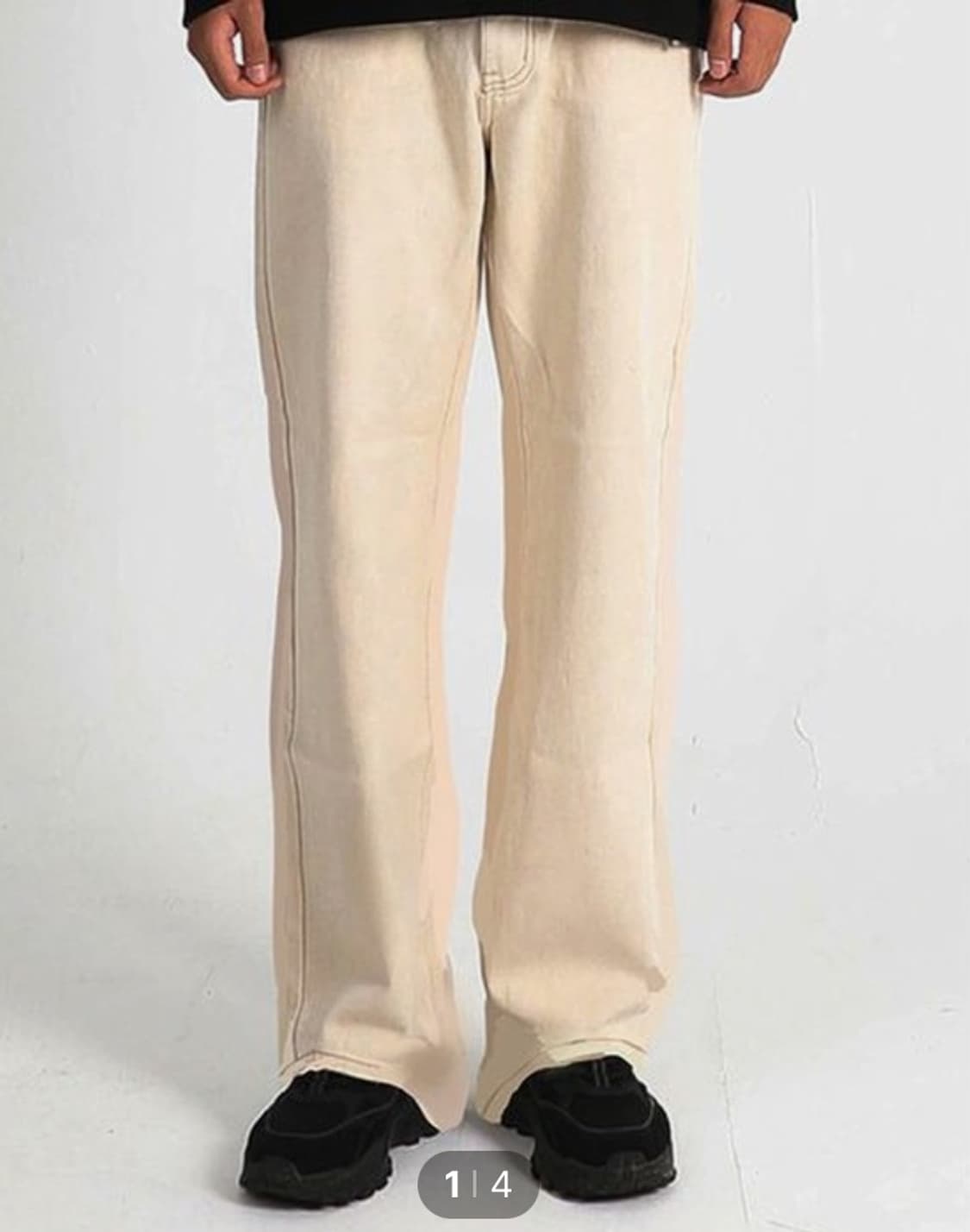 남여공용 와이드 데님 팬츠-베이지 L 상품이미지1