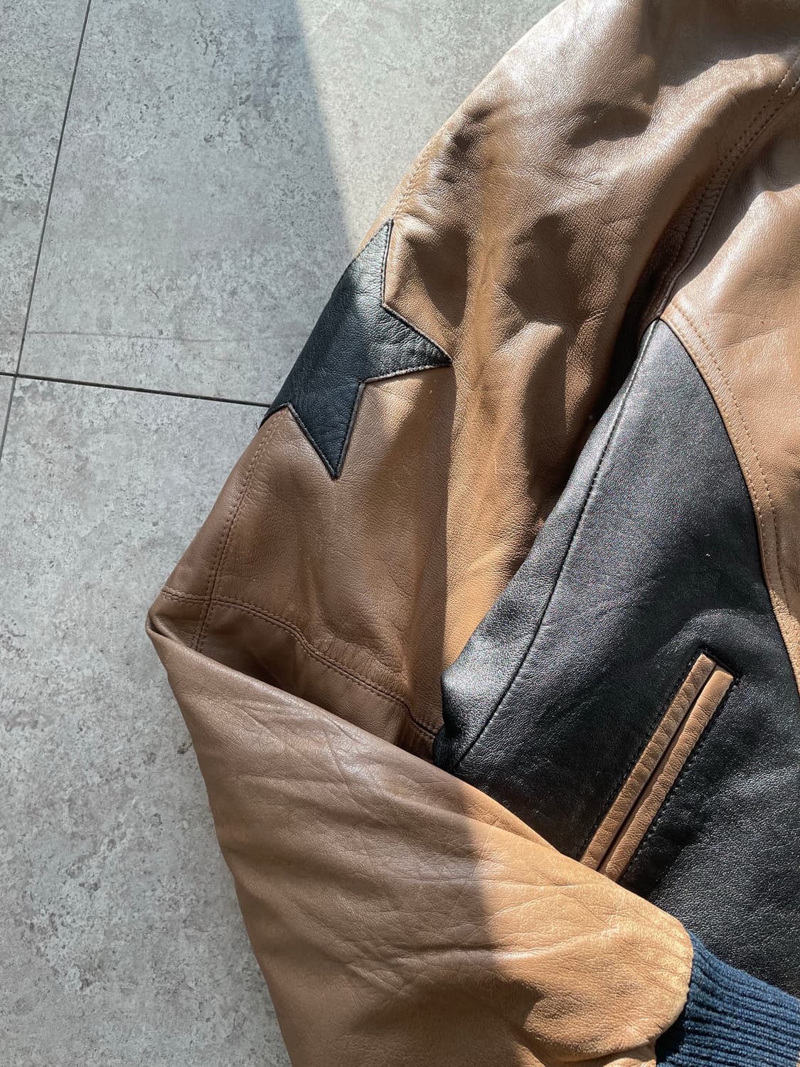 카우보이 레더 바시티자켓 상품이미지5