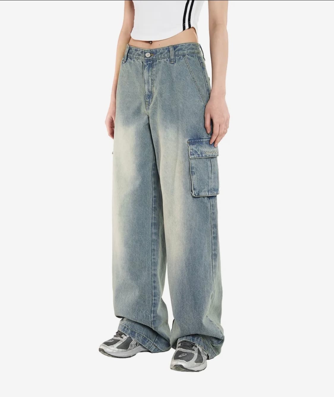 오드스튜디오 샌드 워싱 카고 와이드 데님 팬츠 - LIGHT BLUE 상품이미지1