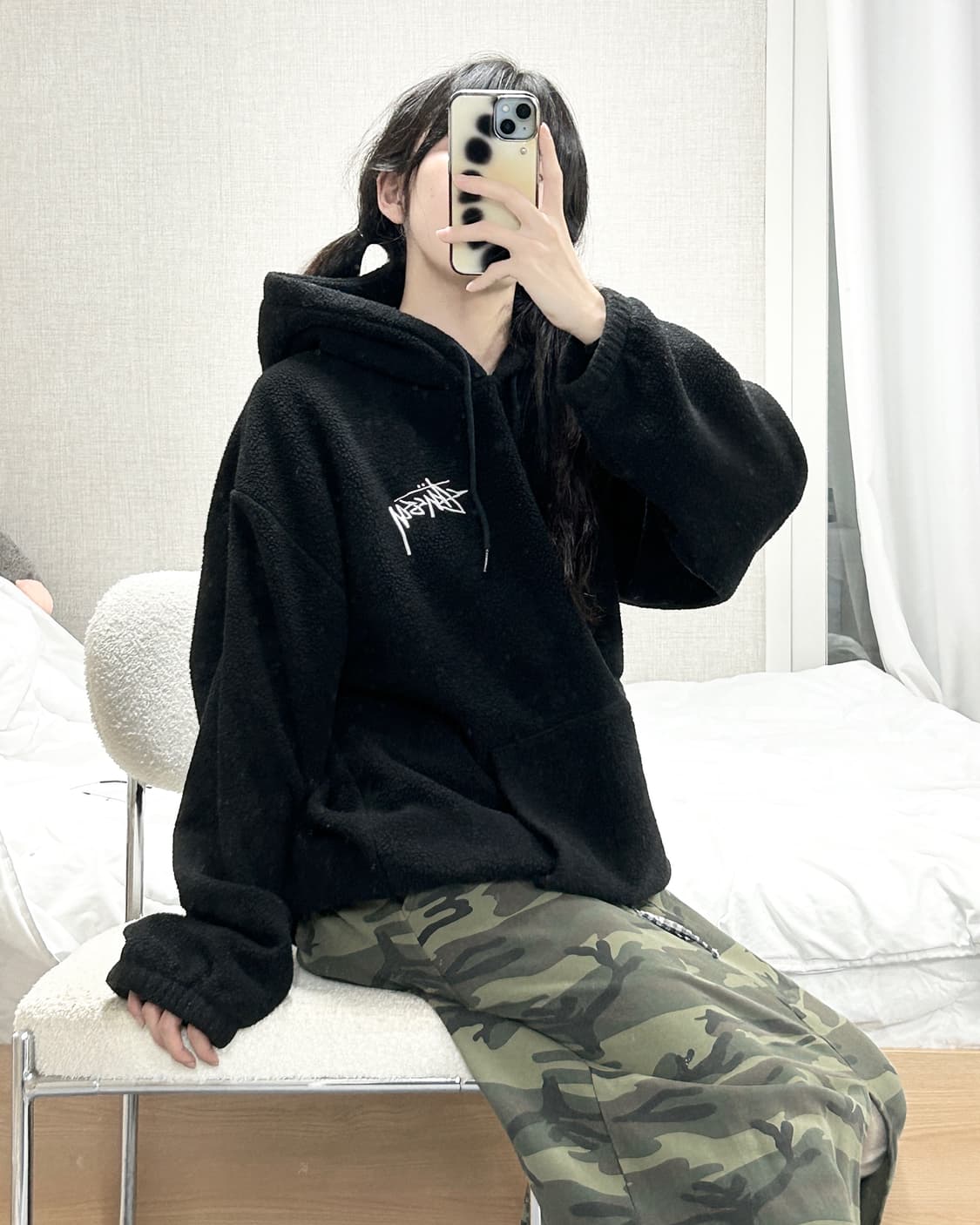 스투시 자수로고 브론슨 블랙 후리스 후드 상품이미지4