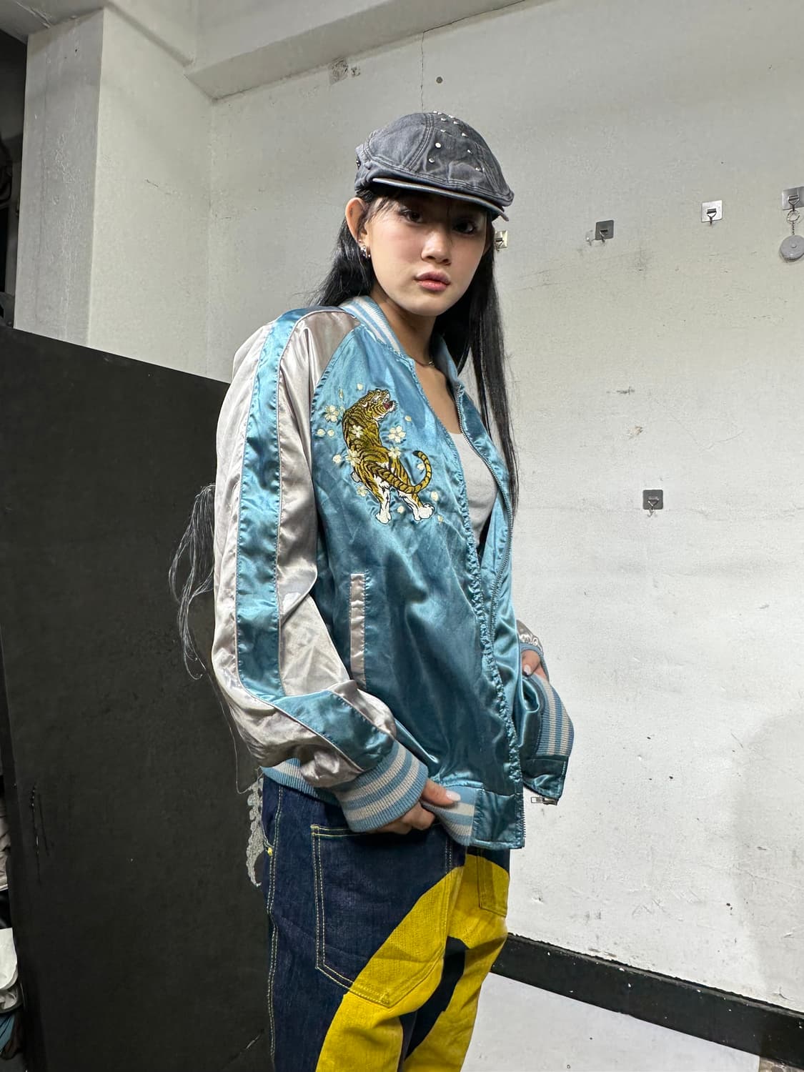 Jpn 일본빈티지 재패니즈 오리엔탈 호랑이 자수 스카잔 XL 상품이미지4