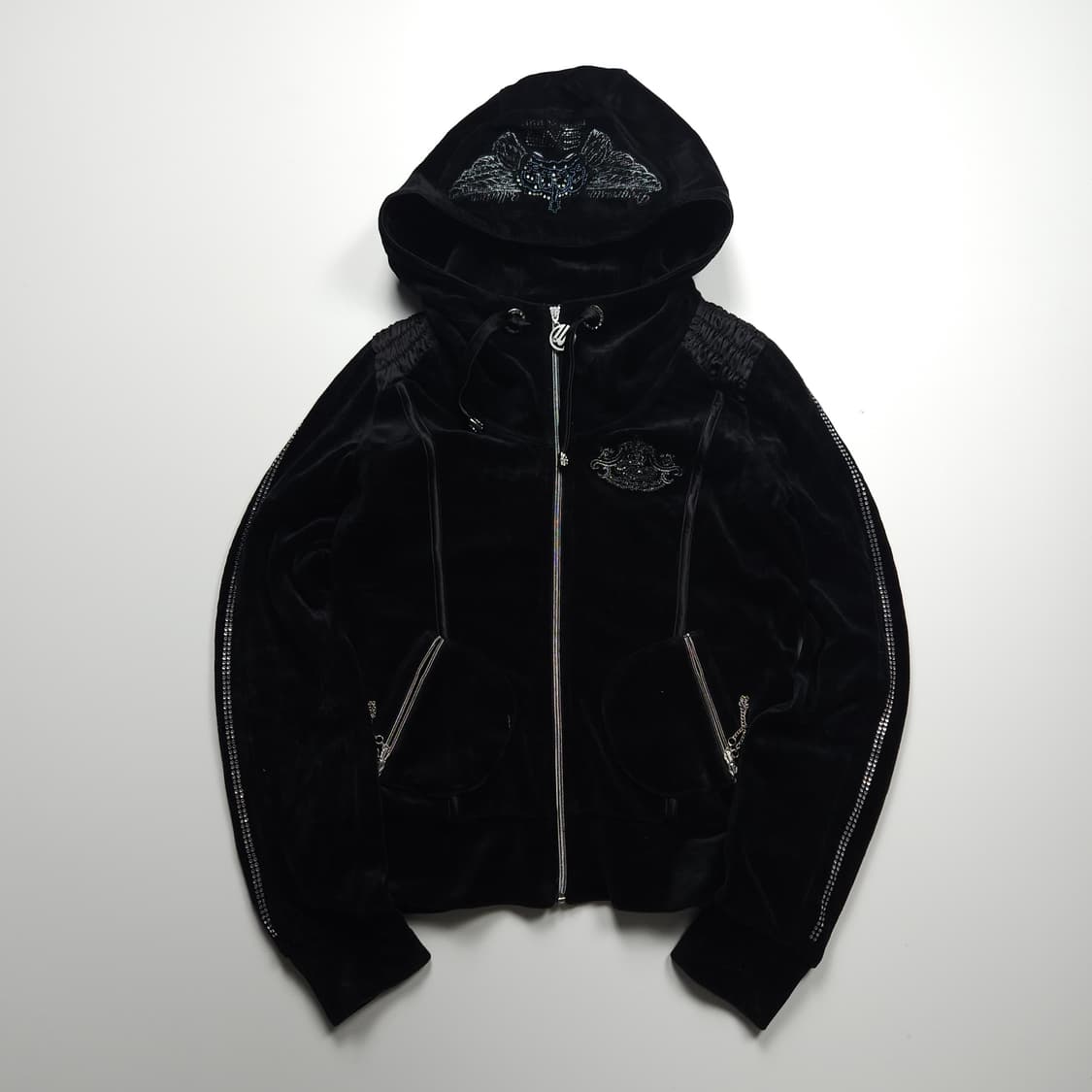 EXR Y2K 디테일 벨벳 크롭 후드 자켓 (90) 상품이미지1