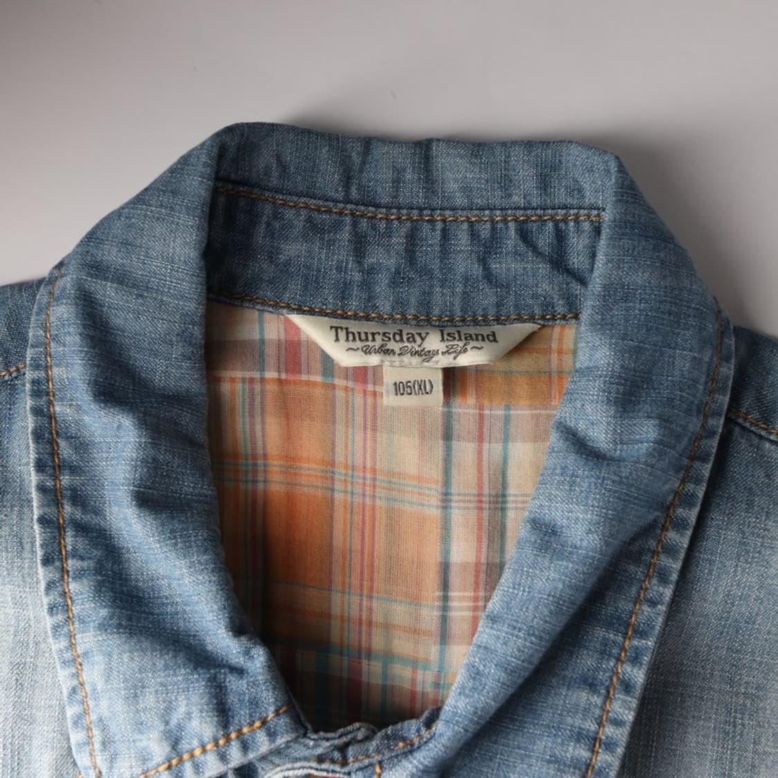 써스데이아일랜드 빈티지 디스트로이드 데님 셔츠 XL 상품이미지5