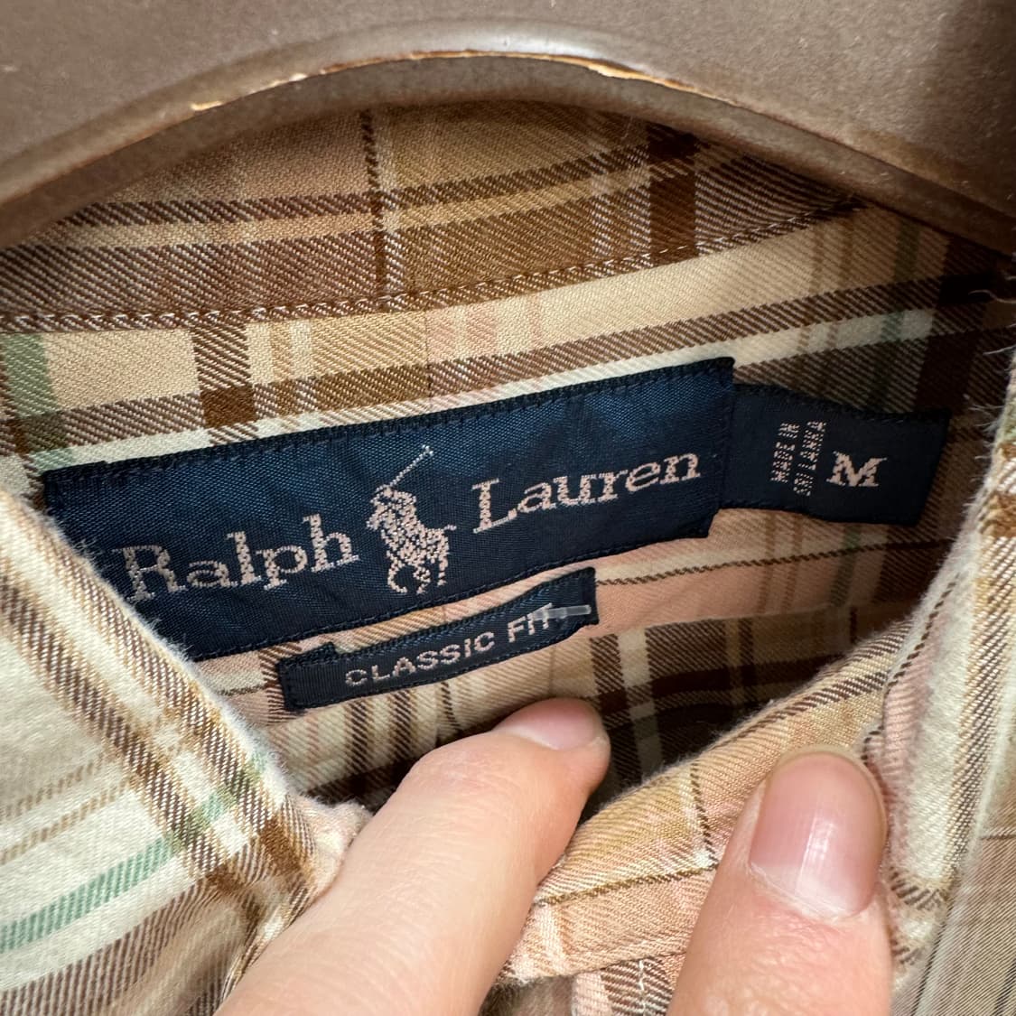 폴로 랄프로렌 긴팔 체크 셔츠 카키 포니 로고 포인트 베이지 상품이미지6