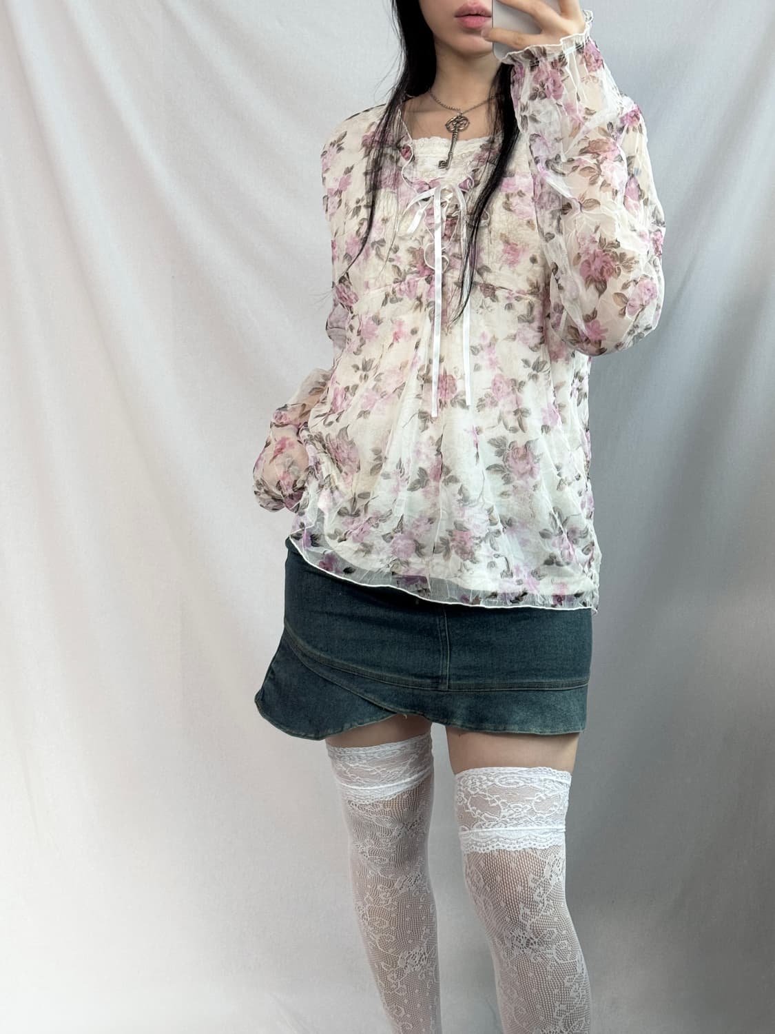 아일렛  플라워 패턴 레이어드 블라우스 상품이미지2