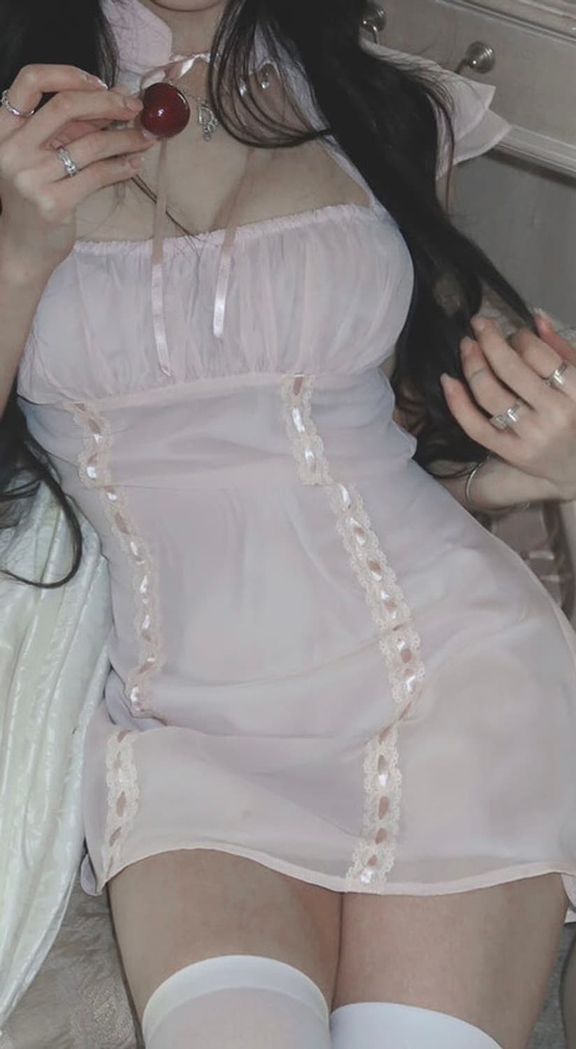 엔젤넘버555 chiffon sheer dress (pink) 상품이미지2