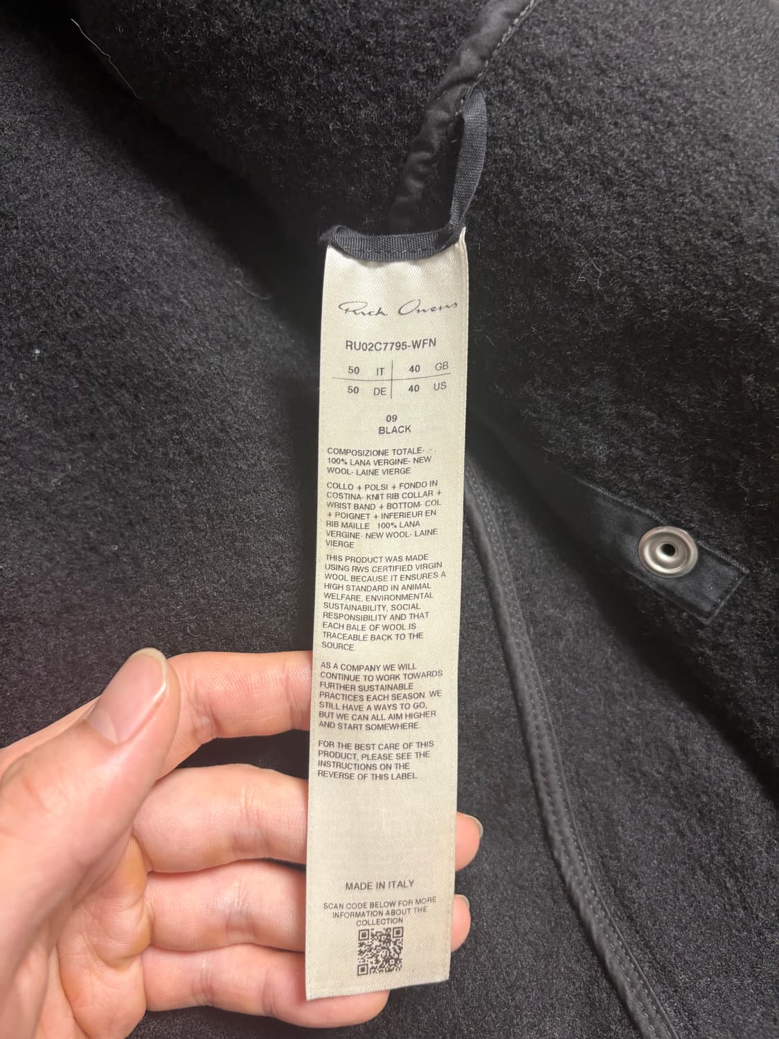 50 / 릭오웬스 울 점보 플라이트 자켓  상품이미지2