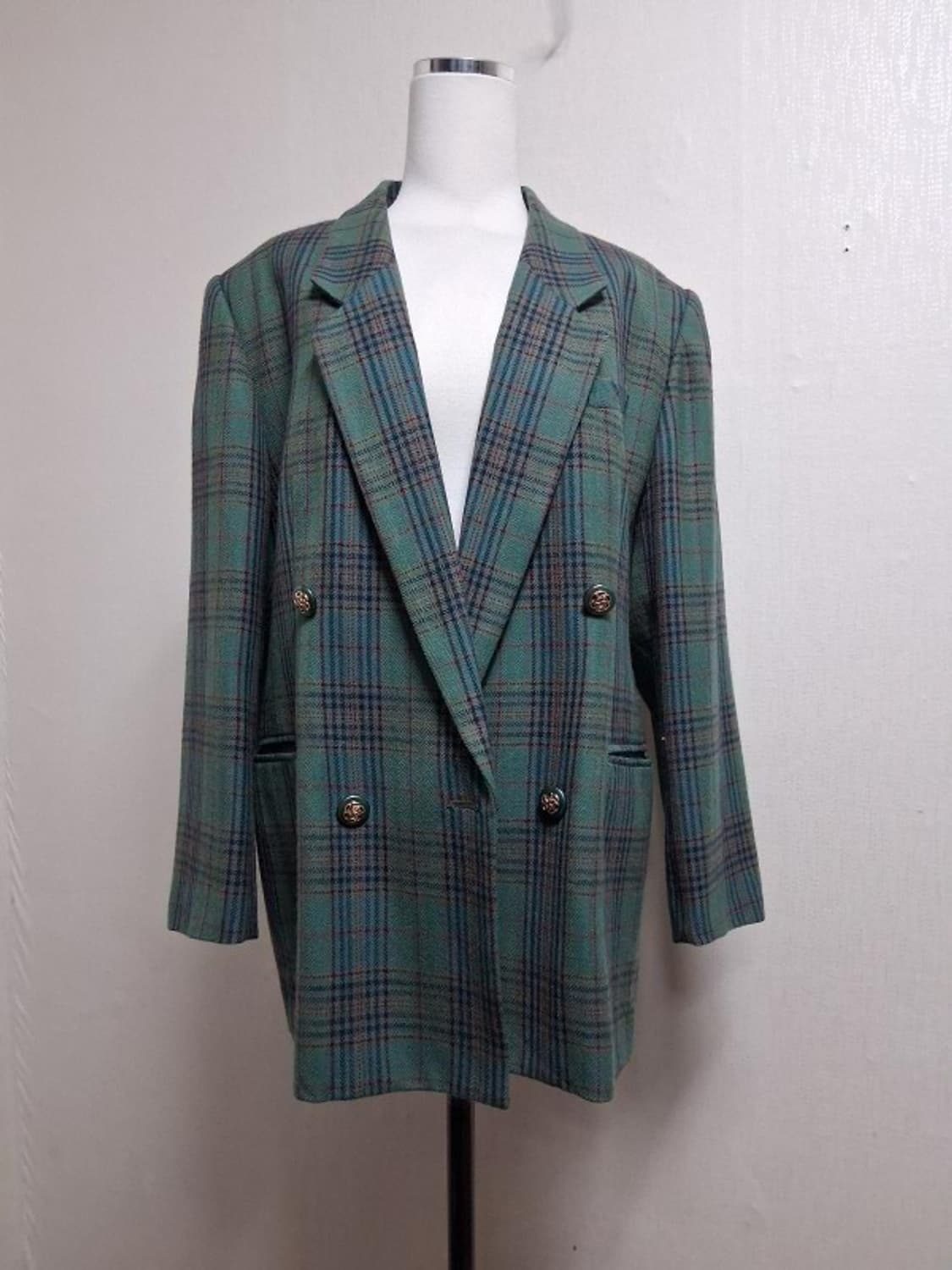 Madam Chic 일본구제 100%순모 그린체크 레트로체크 순모울쟈켓  상품이미지1