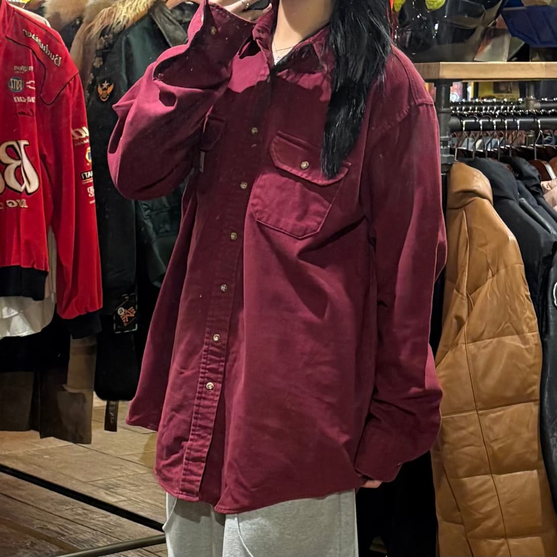 [HI] Carhartt 칼하트 투포켓 긴팔 셔츠 버건디 상품이미지3